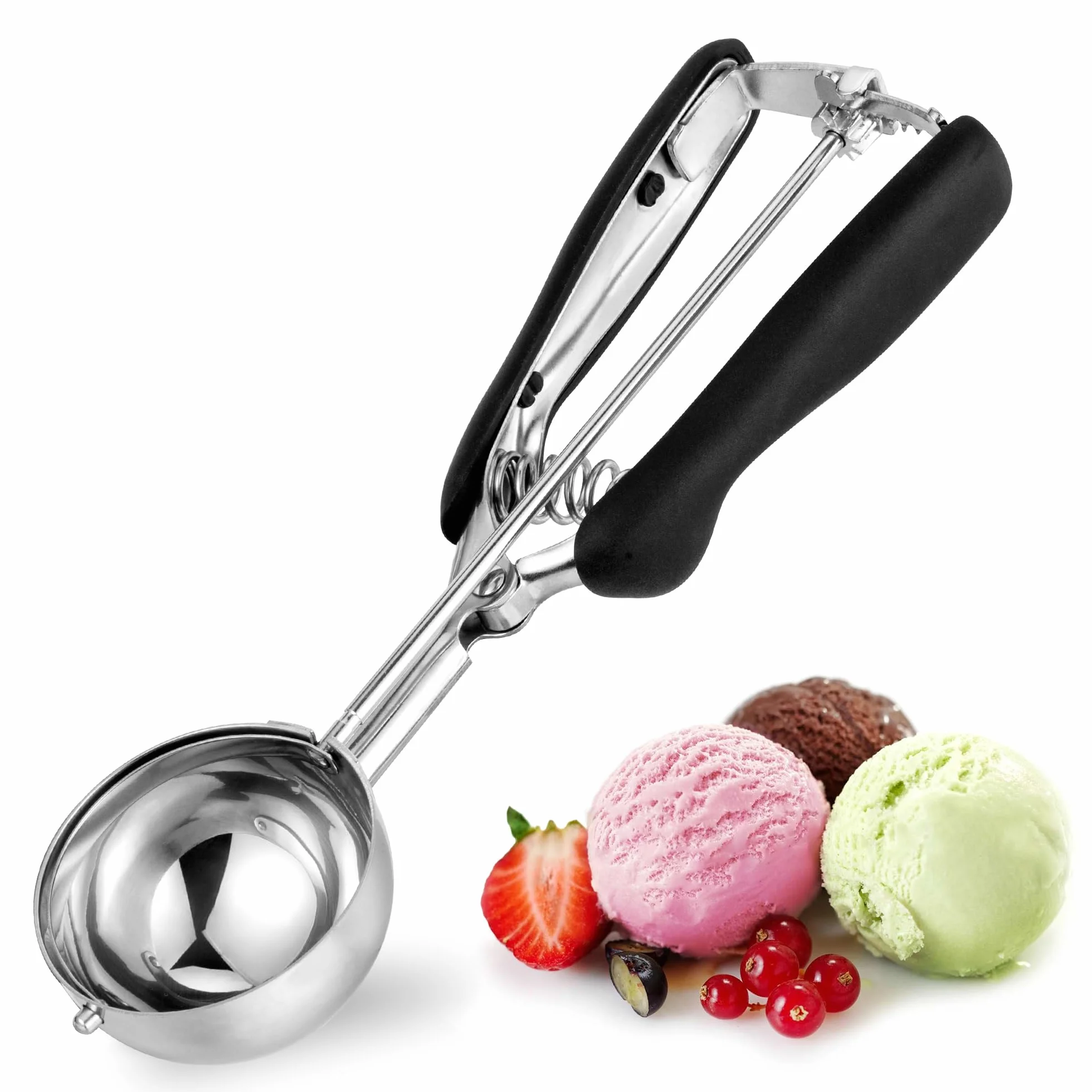 TJ POP Cuchara de Helado Grande 6cm Acero Inoxidable Gatillo Mango Cómodo
