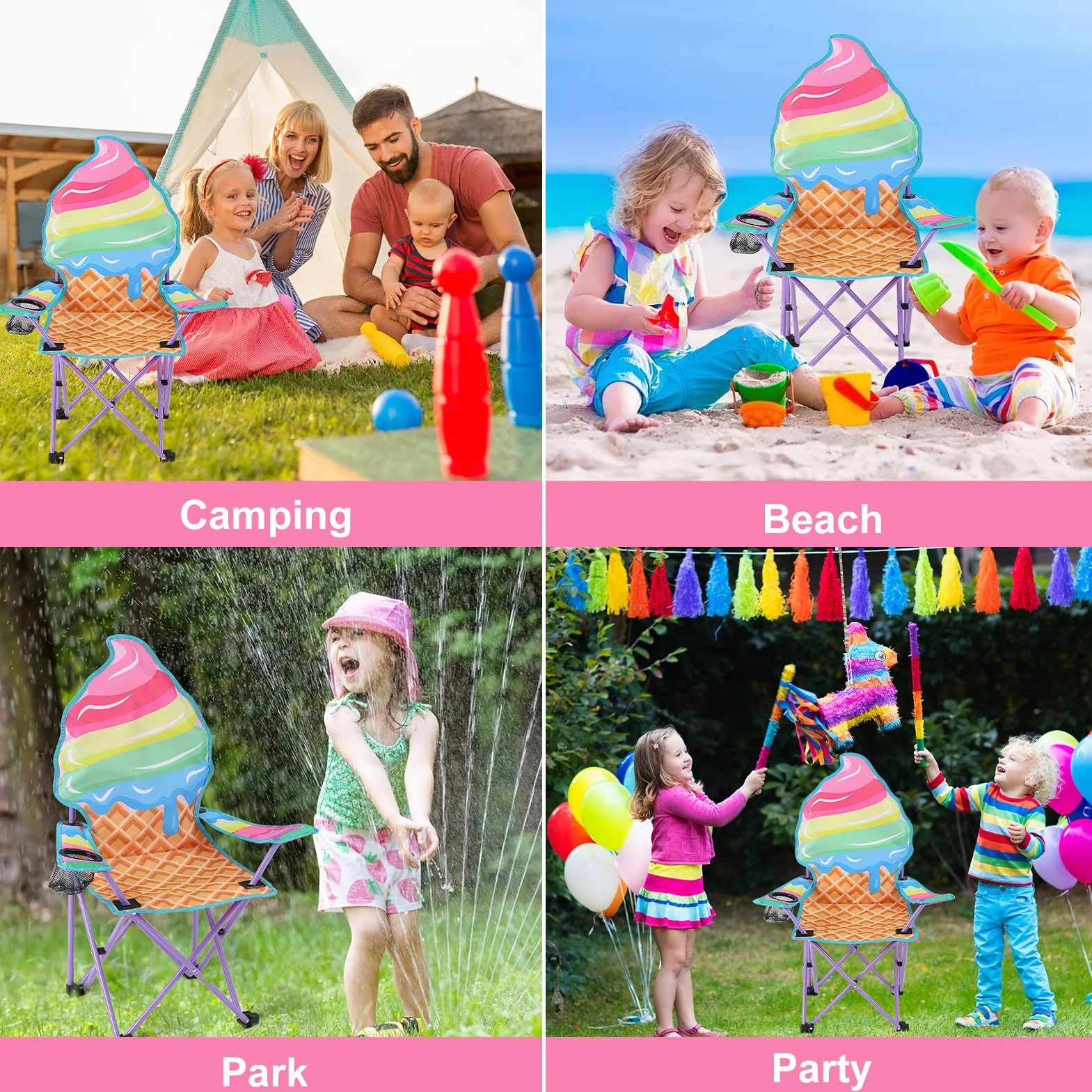 Silla de Camping Infantil Plegable Unicornio Mariposa con Soporte para Bebidas