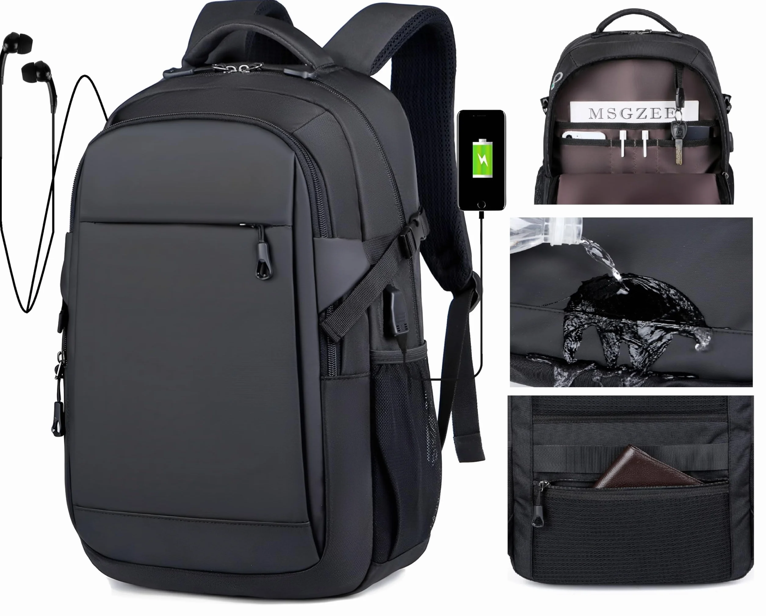 ALTOS OFFICE AND HOME Mochila para Portátil de 15,6 Pulgadas con Conexión USB, Impermeable, Protección contra Robo, para Viajes de Negocios, Estudio y Senderismo, Color Negro