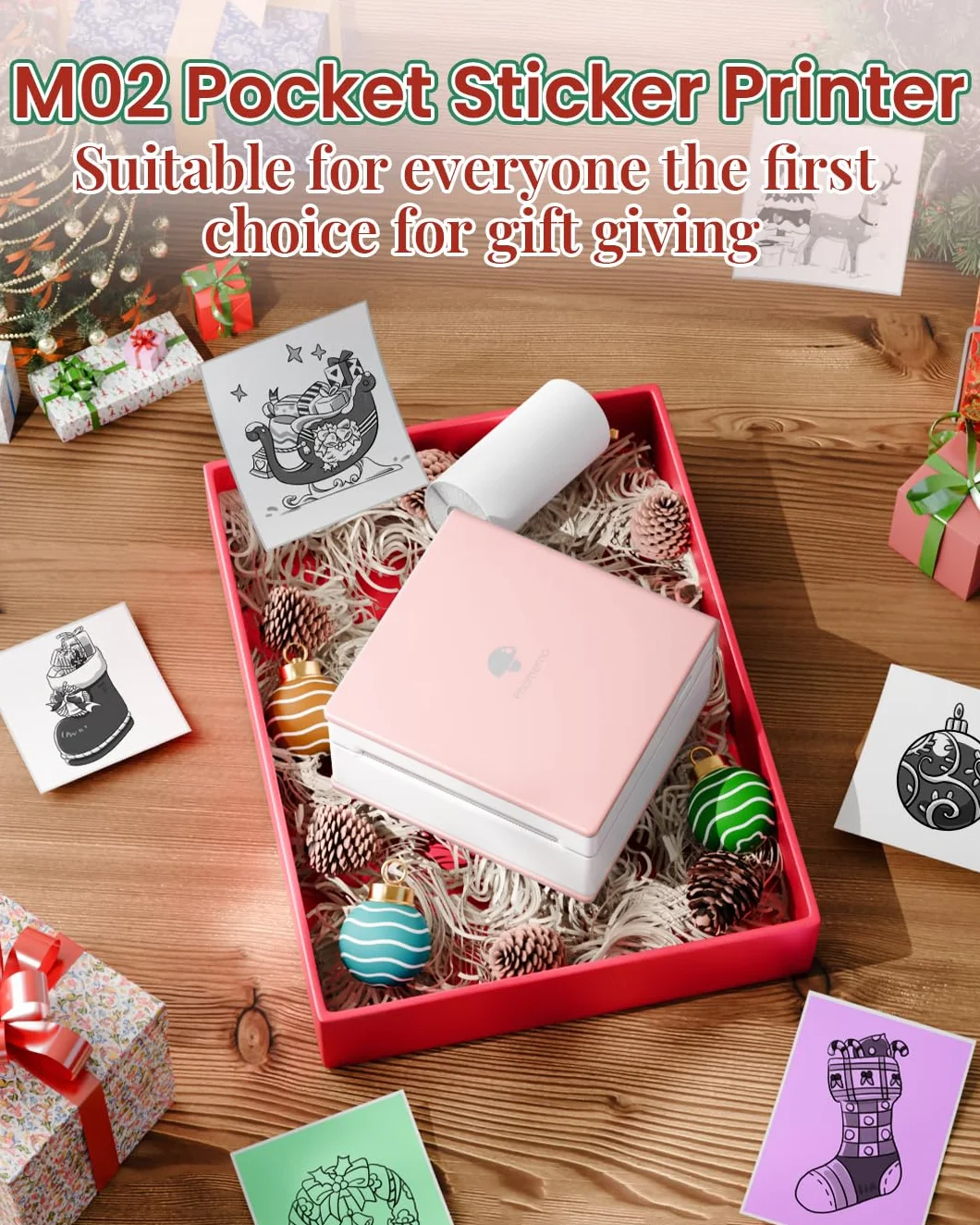 Phomemo M02 - Impresora térmica con 3 Rollos de Papel incluidos, compacta Impresora de Bolsillo inalámbrica para Viajes, Compatible con Android iPhone y iPad para Journal Children Daily Plan, Rosa