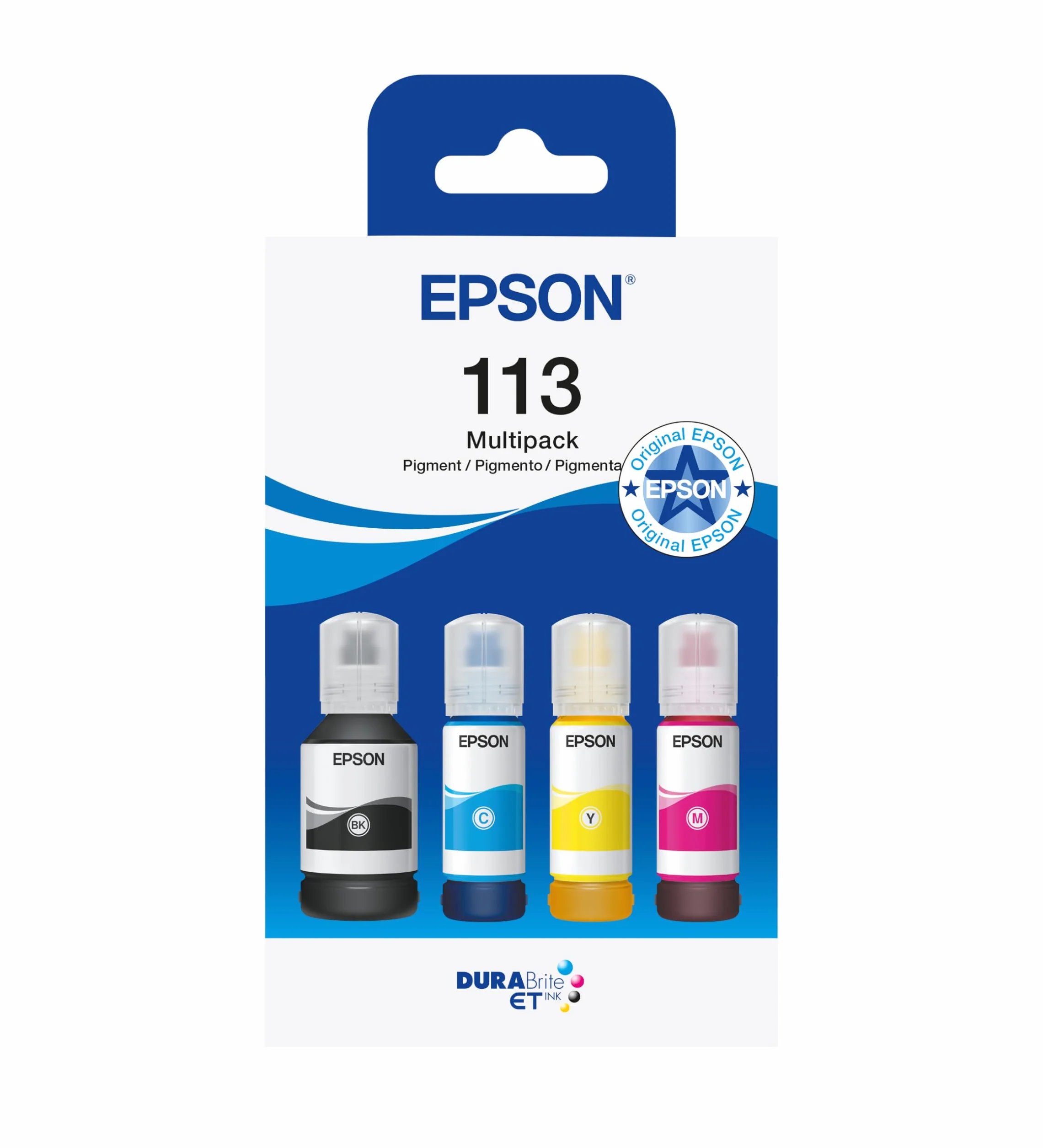 Epson Botellas de Tinta Originales EcoTank de la Serie 113 Colores Cian, Magenta, Amarillo y Negro