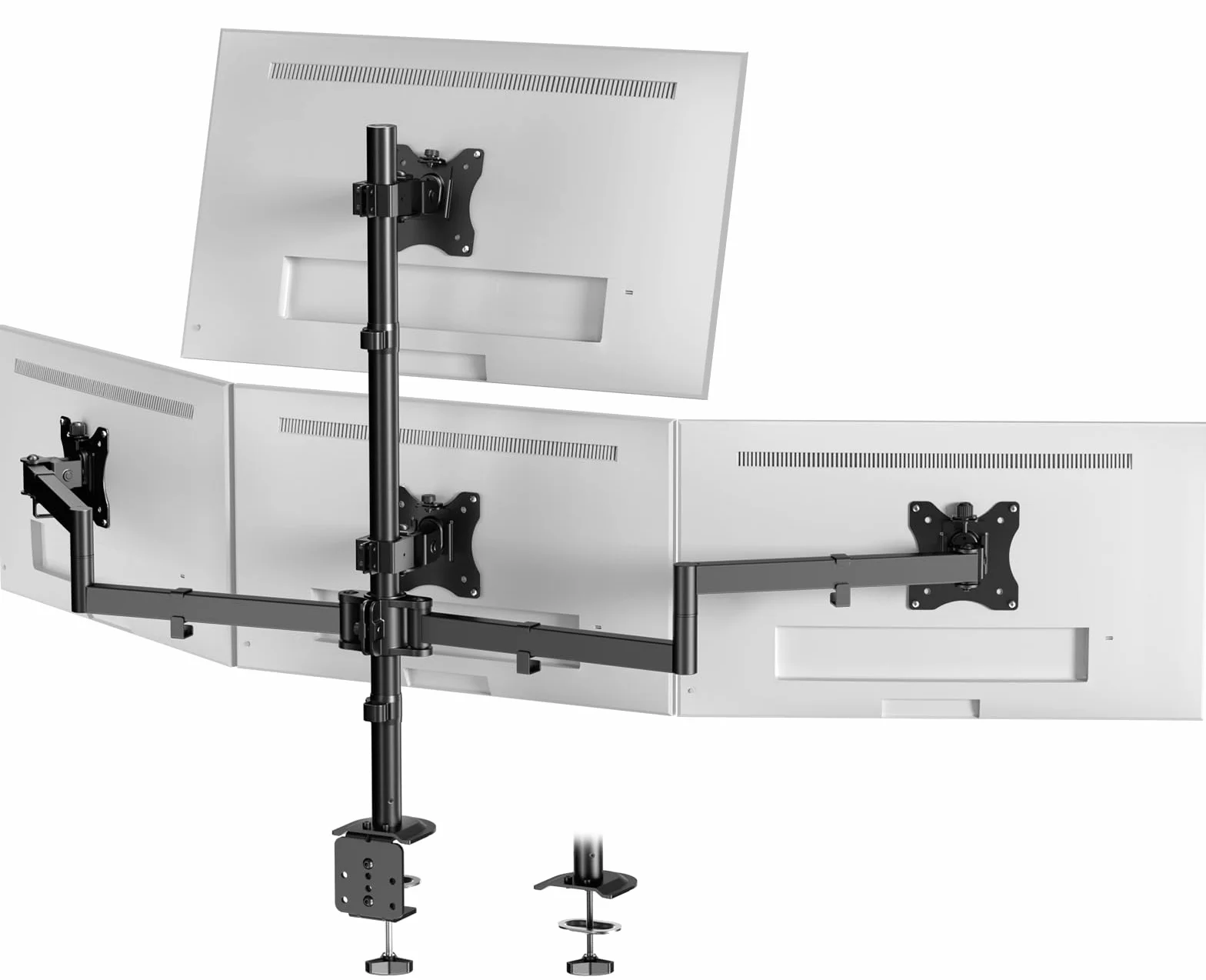 Soportes para 4 Monitores 17"-27", Soporte de Escritorio Ajustable para Pantallas LCD LED, Configuración Vertical, Capacidad Máxima 10 kg por Brazo, VESA 75/100, Negro