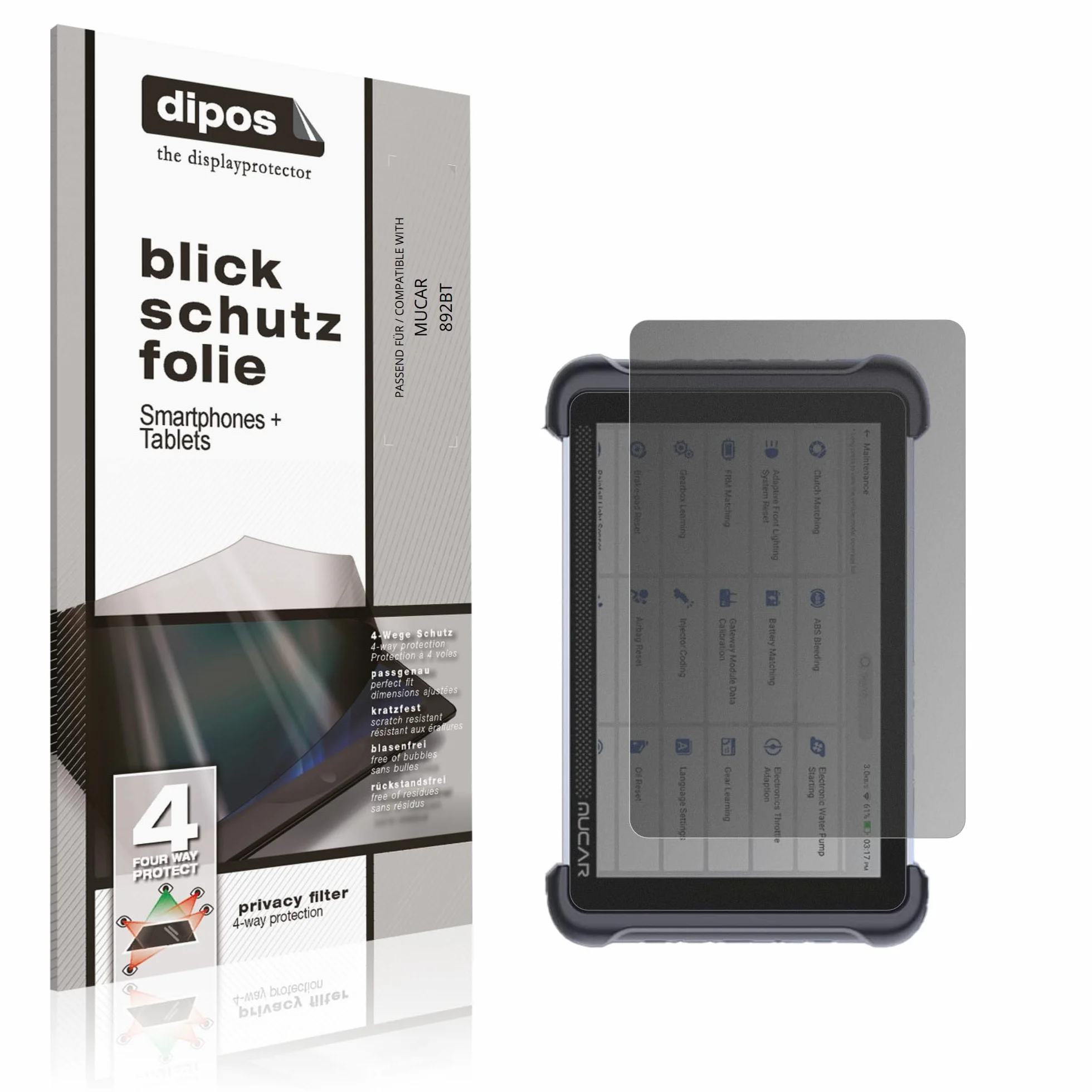 dipos Protector de Pantalla Antiespía para MUCAR 892BT | Película protectora mate, filtro de privacidad 4 vías, ajuste perfecto, antiarañazos, sin burbujas, autoadhesivo