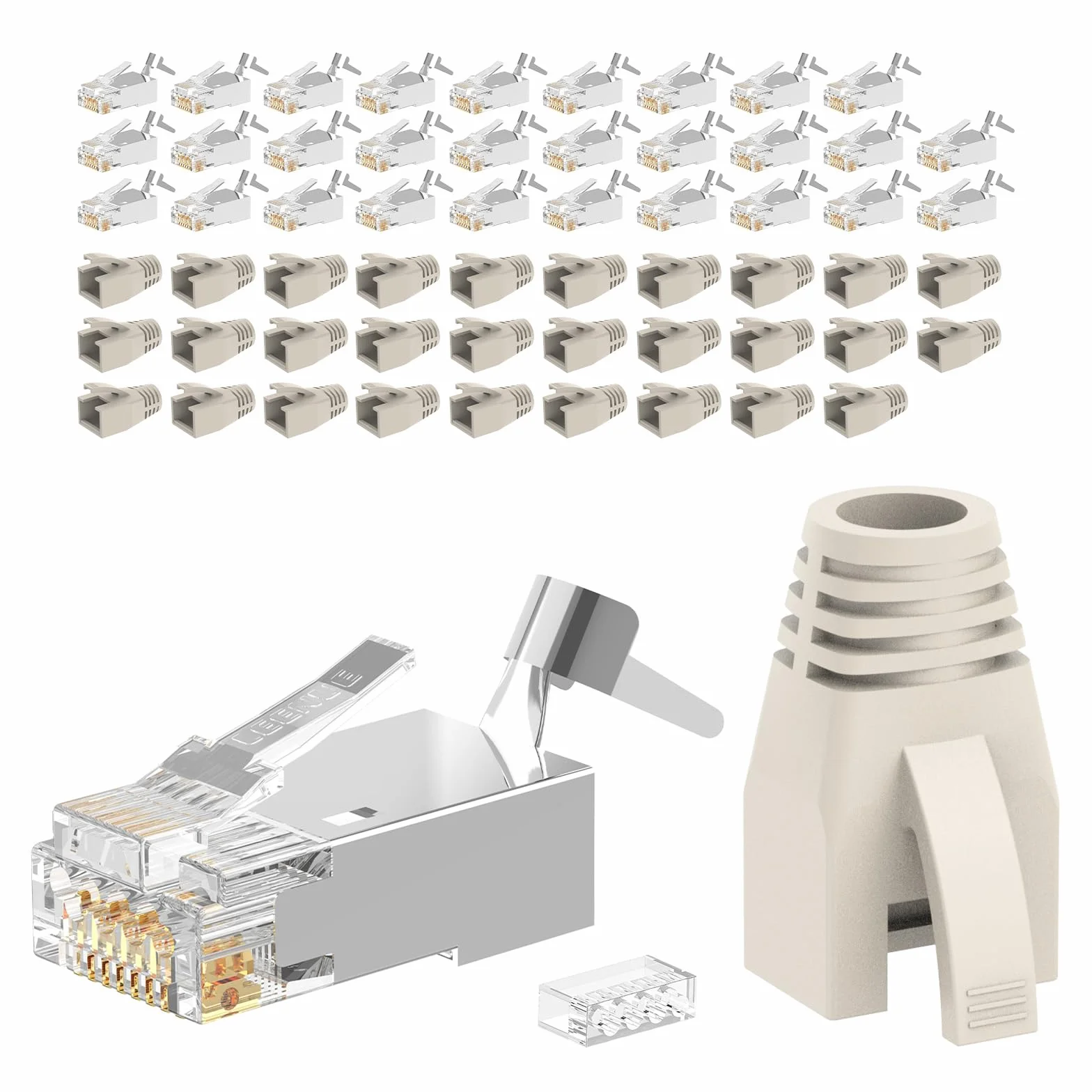30 Unidades RJ45 Conector CAT 7 Pass Through, 10Gbps/600MHz, Dorado Conectores RJ45 CAT7 CAT6A, Conector LAN POE Para Cable de Instalación, Blindado Con Ayuda de Enhebrado y Protección