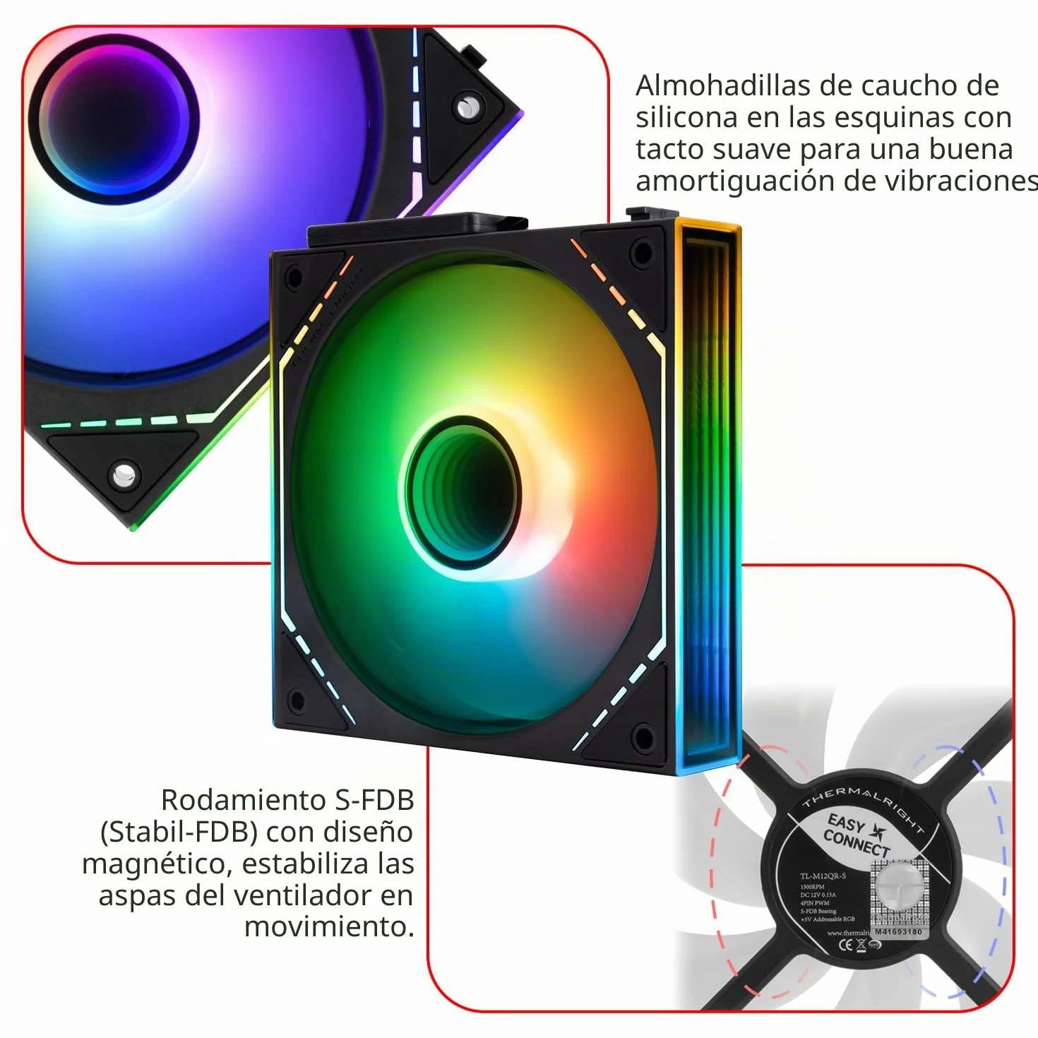 Thermalright TL-M12QR-S X3 - Ventilador de caja (120 mm, silencioso, función PWM, efecto de iluminación Infinity Mirror ARGB, diseño de hoja de ventilador inverso, módulo de chip de alimentación