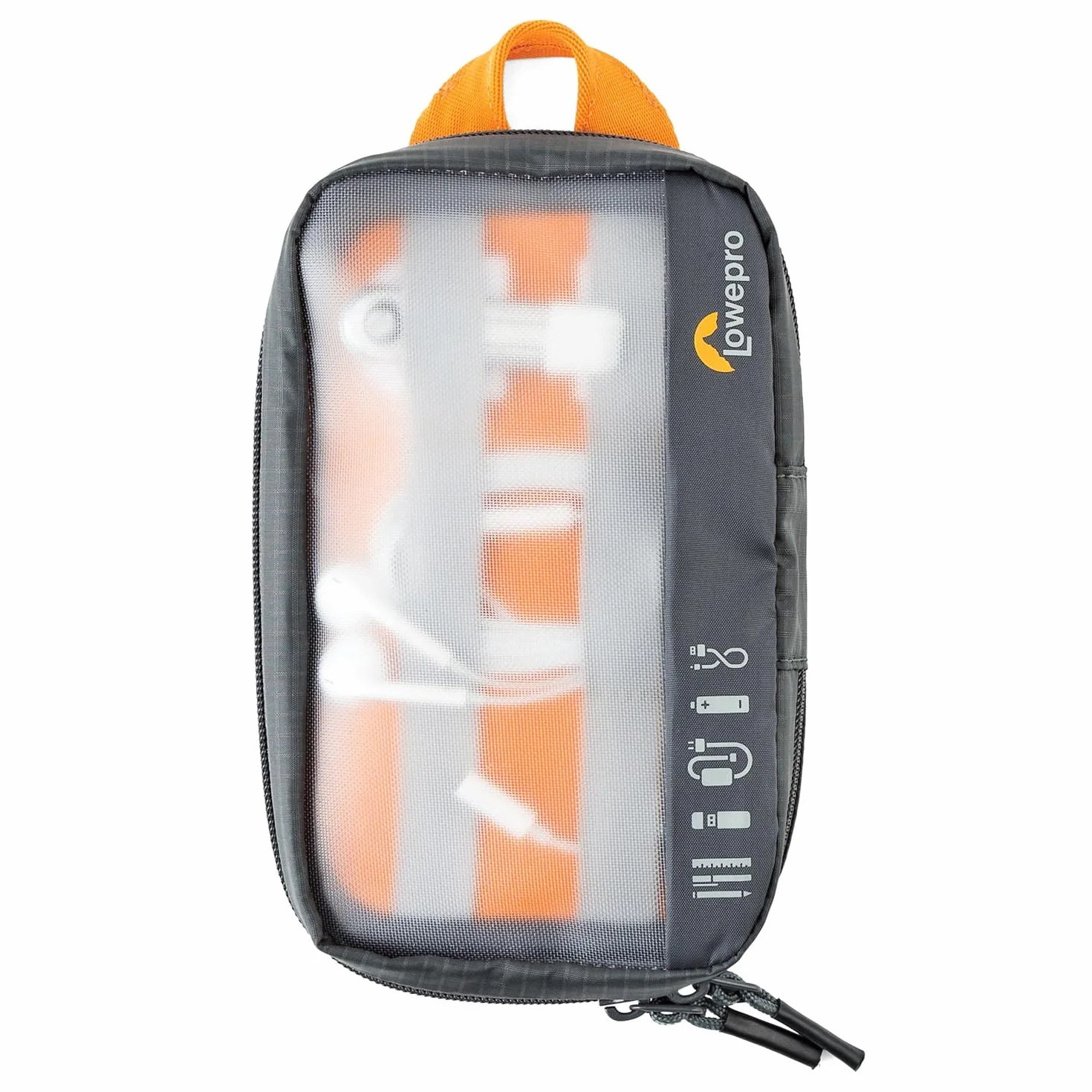 Lowepro GearUp Pouch Mini, Funda Esencial de Viaje para Cables, Adaptadores, Baterías, Cargadores y Memorias USB, Funda para Accesorios de Smartphone, Hecha de Tela Reciclada, Gris