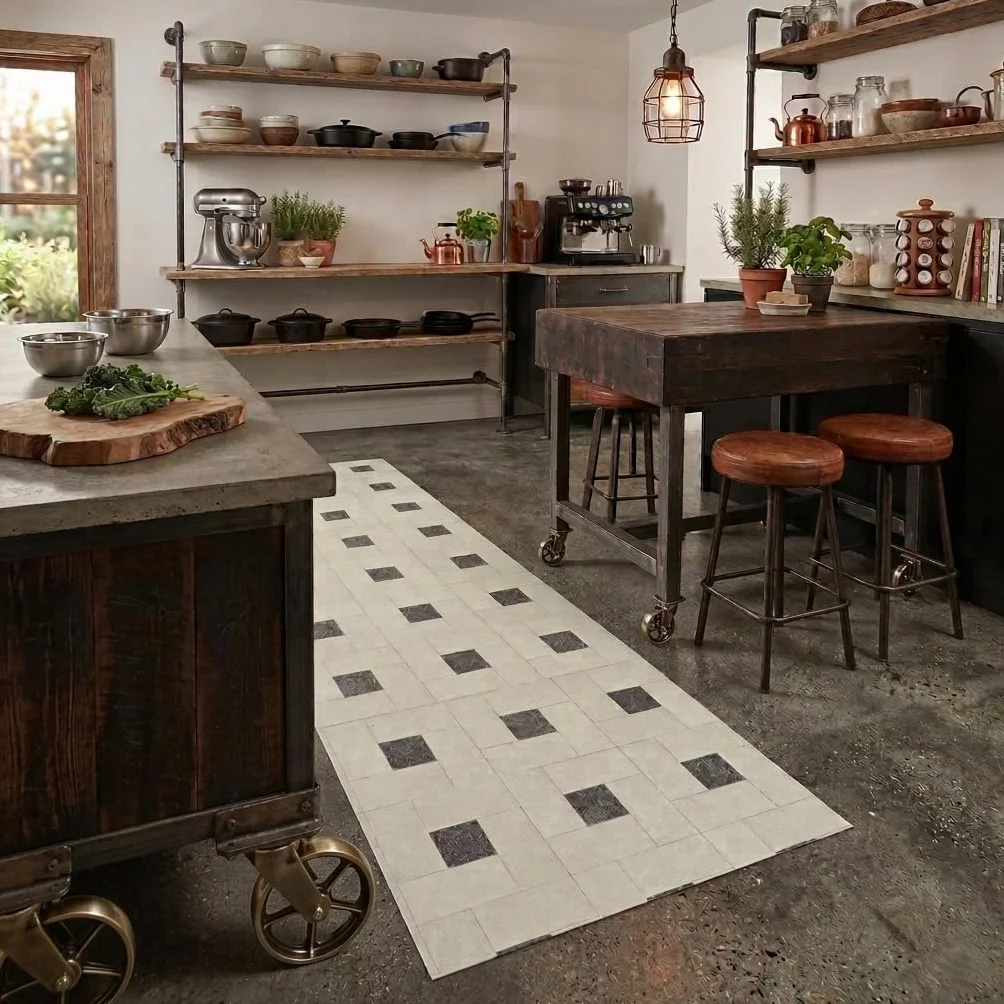 Alfombra de Vinilo: Diseño Geométrico Moderno, Resistente, Antideslizante, Cocinas, Pasillos con Estilo - Venecia 80x220 cm