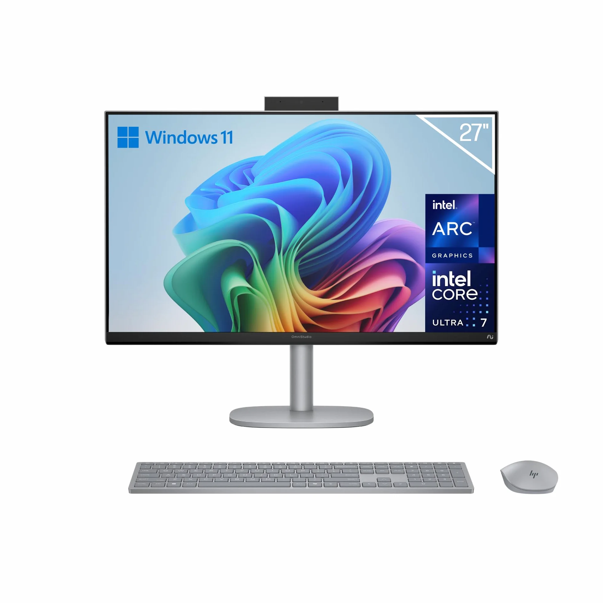 HP OmniStudio X All-in-One 27" 4K UHD (Procesador Intel Core Ultra 7 258V con IA, 32GB RAM, 1TB SSD, Gráficos Intel ARC, Windows 11 Home) Teclado QWERTY Español - Silver