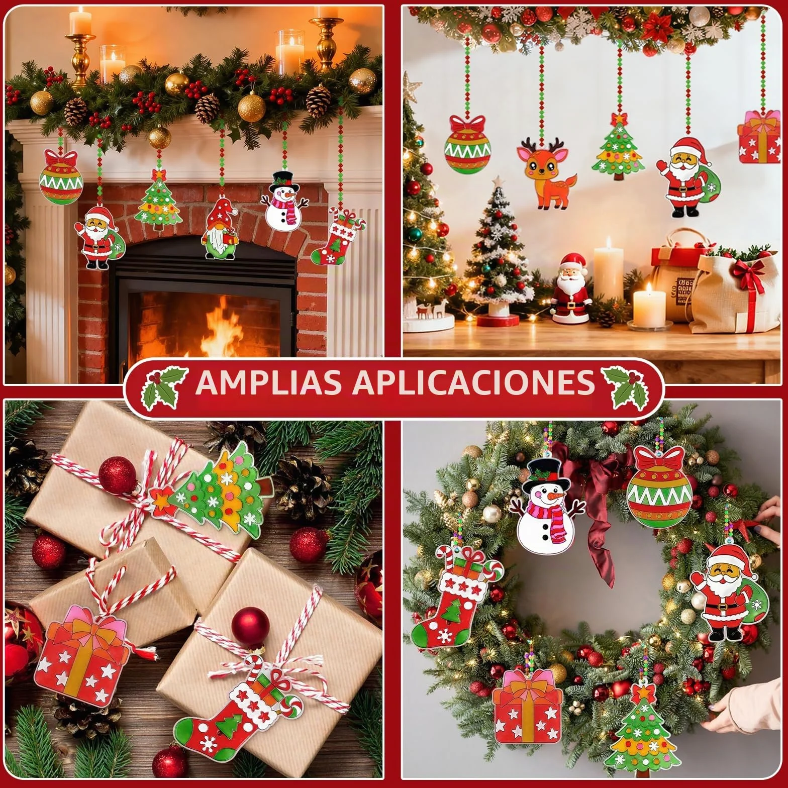 AHIKY Kits Manualidades Navidad para Niños, 24 Piezas Atrapasoles Adorno Navideño Acrílico para Pintar, DIY Ornamentos Navidad Niños, Decoración Colgante Creativa para Ventanas Regalo Artesanal