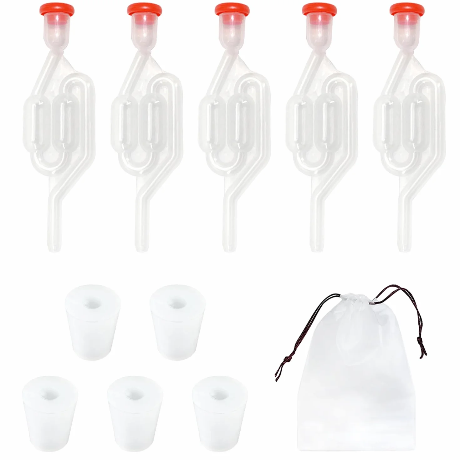 MEMOFYND Kit de Elaboración de Cerveza 5 Tubos de Fermentación con Tapones de Silicona y Bolsa de Almacenamiento