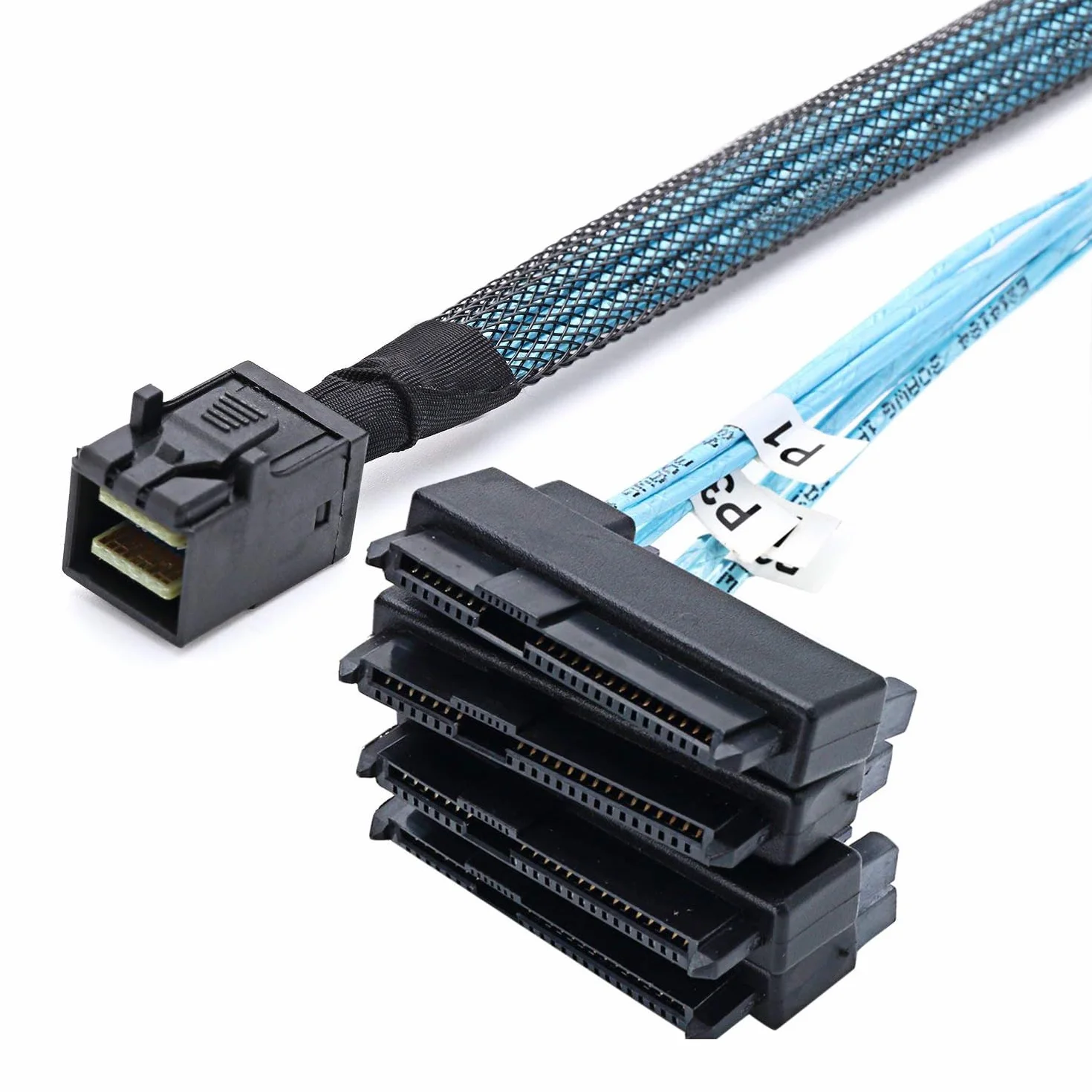 P82CS: 1m Mini SAS SFF-8643 a 4x SFF-8482 & 4x SATA 15pin Splitter Cable – Conector de alimentación para disco duro