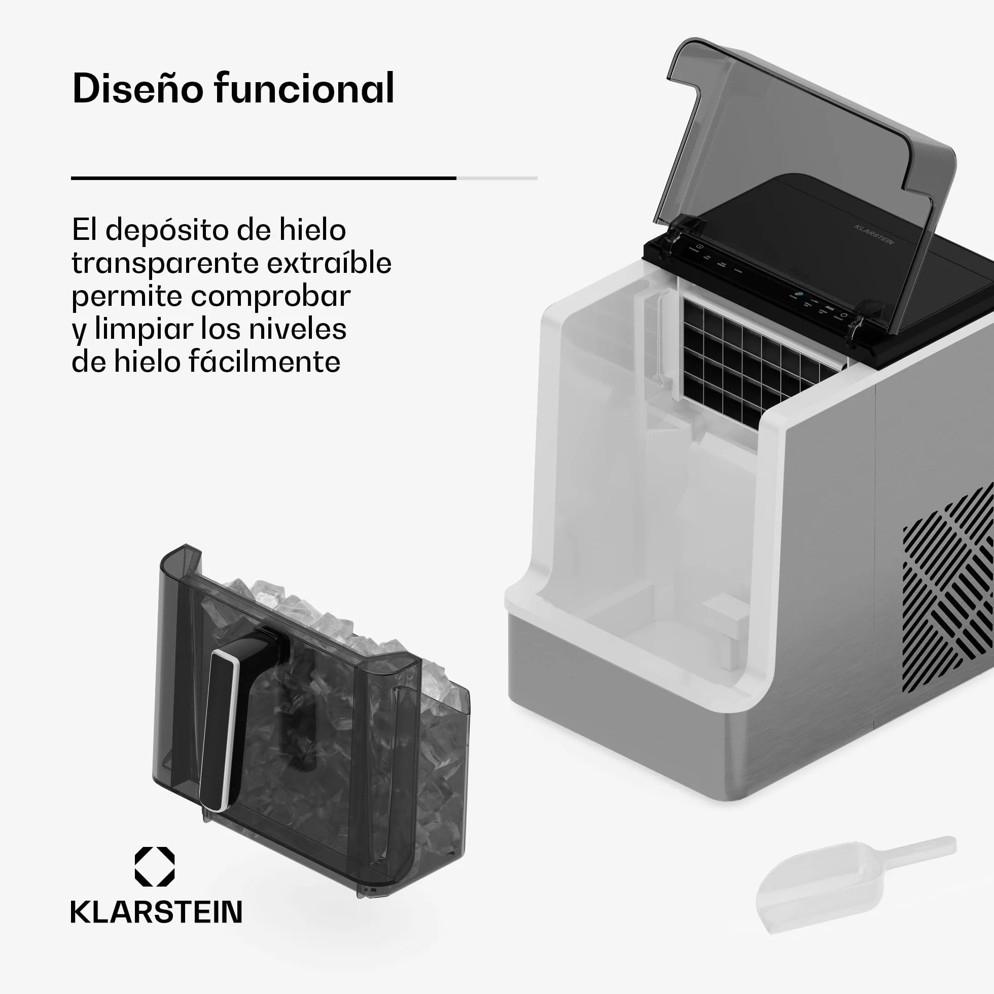Klarstein Máquina de Hacer Hielo Acero Inoxidable 23kg/24h 32 Cubitos/17min Limpieza Automática