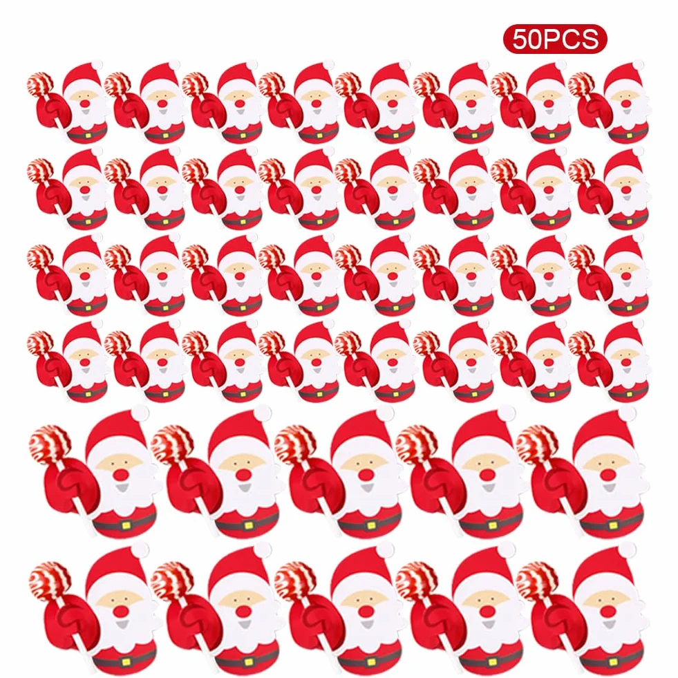 CRGANGZY Dibujos animados Papá Noel pingüino muñeco de nieve papel Candy Holder Festival Theme 50pcs Candy Lollipop decoración tarjetas niños dulces regalos paquete envoltura
