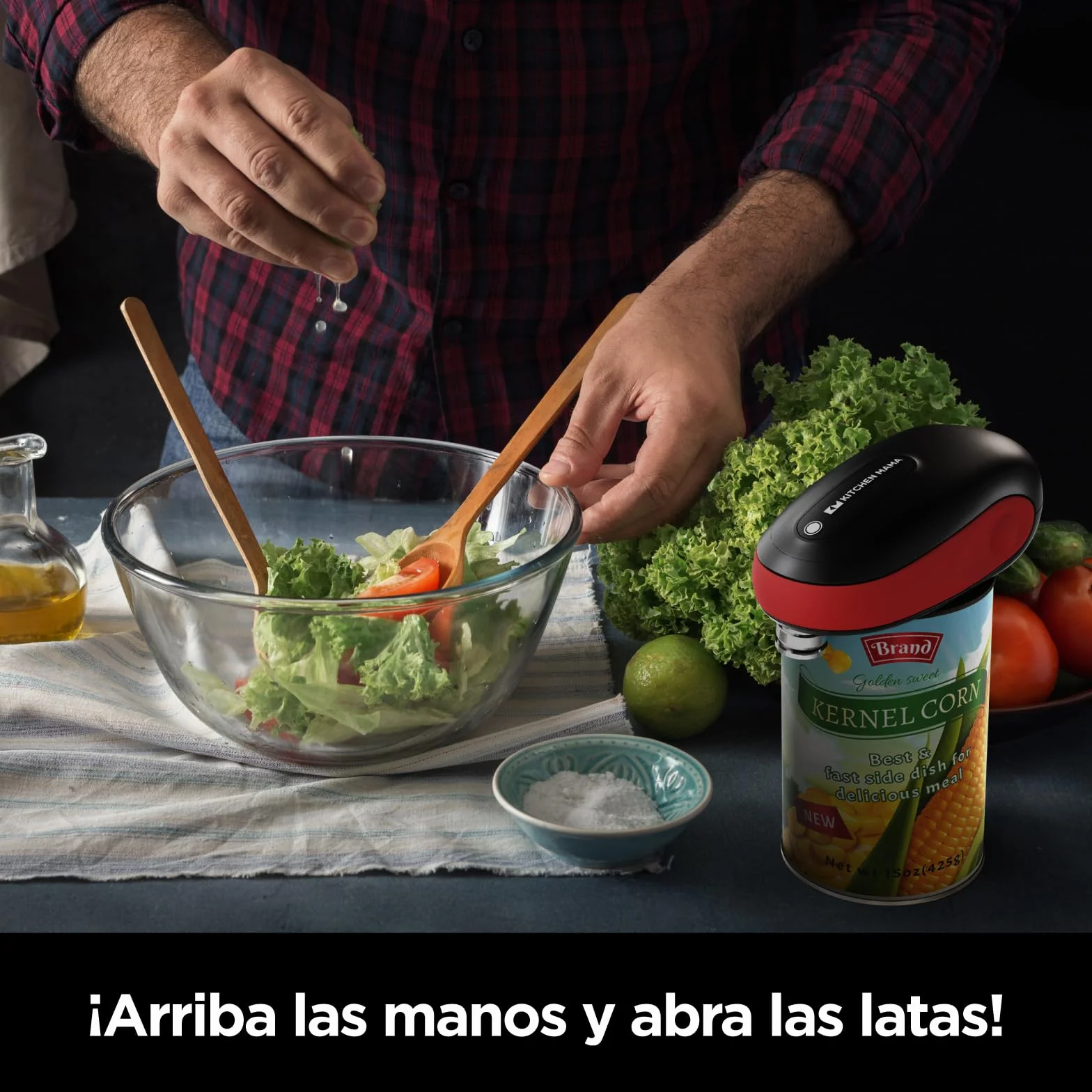Kitchen Mama One-To-Go Abrelatas Eléctrico, A Pilas, Rojo