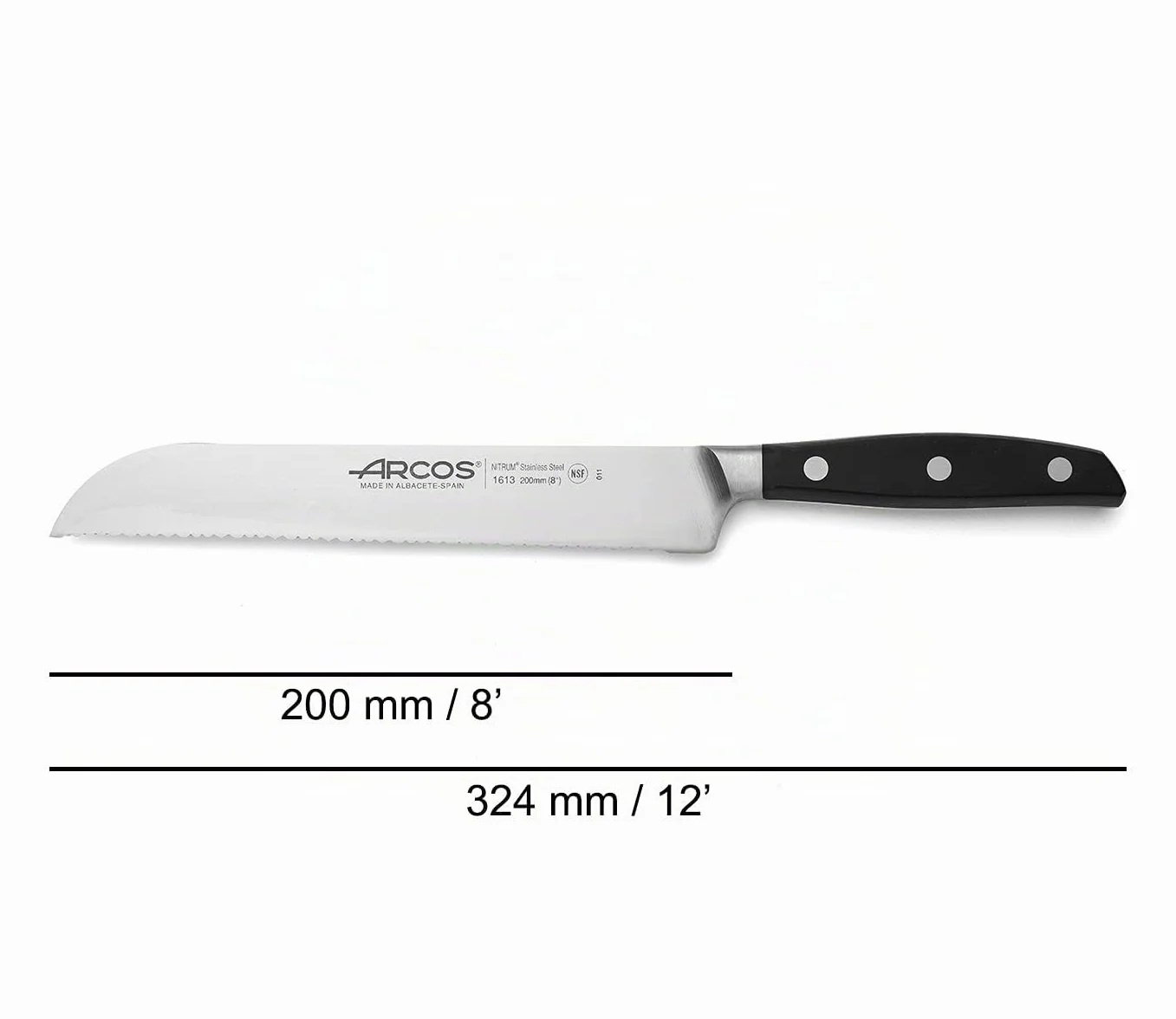 Arcos Cuchillo Panadero Profesional 200 mm Hoja Silk Edge Acero Inoxidable Nitrum Serie Manhattan
