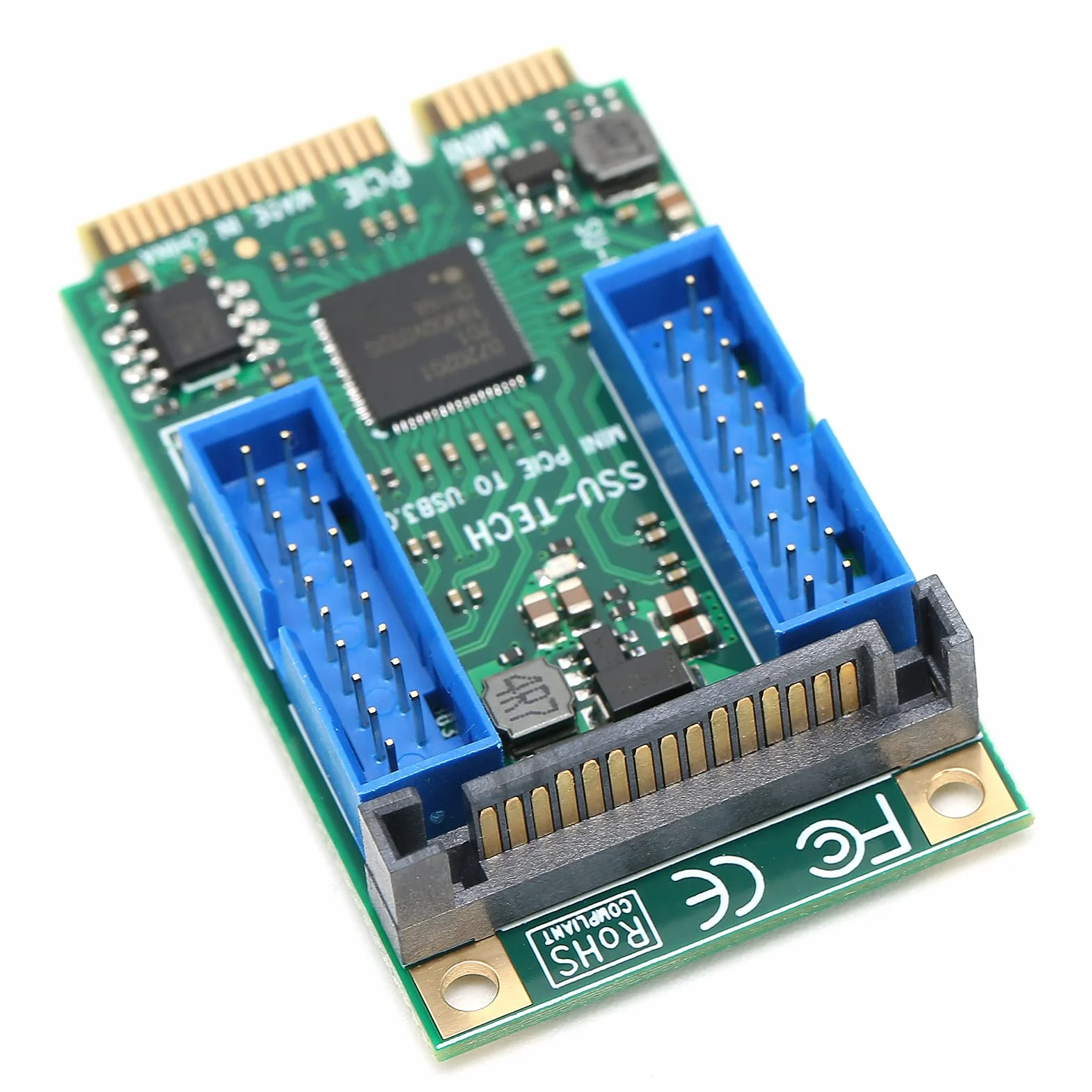 Bewinner Tarjeta Adaptadora Mini PCI-E a USB 3.0, Tarjeta Elevadora de Expansión de Panel Frontal USB 3.0 de 19 Pines con Cable de Alimentación, Convertidor de Puerto Interno para XP/2003/Vista