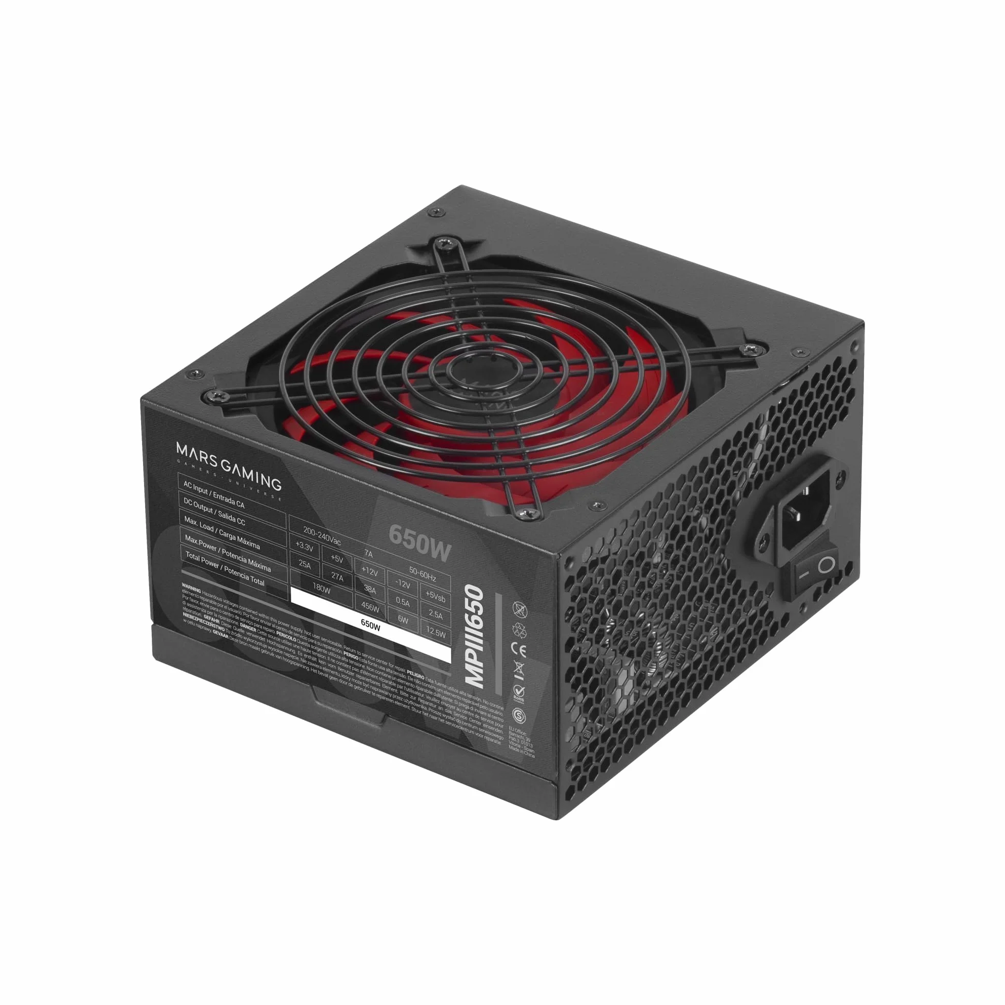 Mars Gaming MPIII650, Fuente Alimentación ATX 650W, 5 Años de Garantía, 85% Eficiencia, Sistema Digital APFC, Ventilador FDB 120mm AI-RPM, Tecnologías DC-DC y SMD, Cables Planos Extralargos, Negro