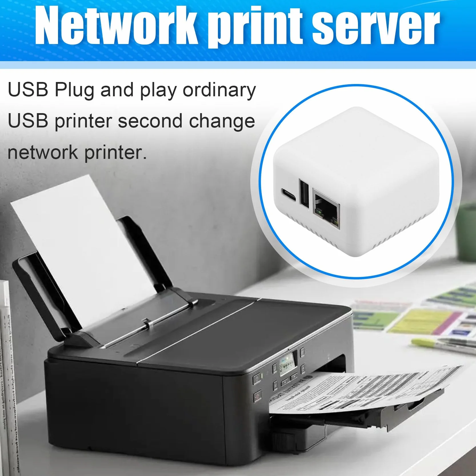 Servidor de Impresión Mini P330 con Conexión por Cable USB 2.0, Fácil Impresión, Servidor de Impresión Mini NP330 con Impresión en la Nube