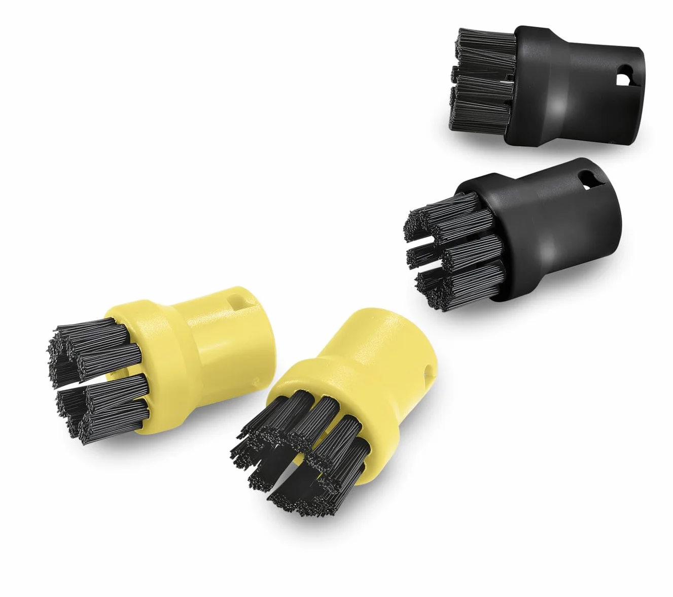Kärcher Kit de cepillos redondos, contiene dos cepillos negros y dos amarillos, perfecto para usarlos en distintos lugares, apta para limpiadoras a vapor de Kärcher