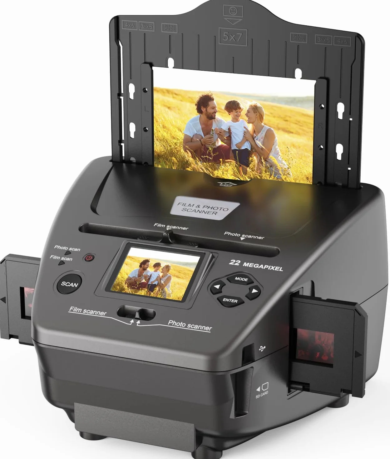 Escáner de películas y fotos con pantalla LCD de 6,1 cm (2,4 pulgadas), convierte 135 diapositivas de 35 mm / 135 películas negativas, fotos, tarjeta de visita en imágenes digitales de 22 MP, tarjeta