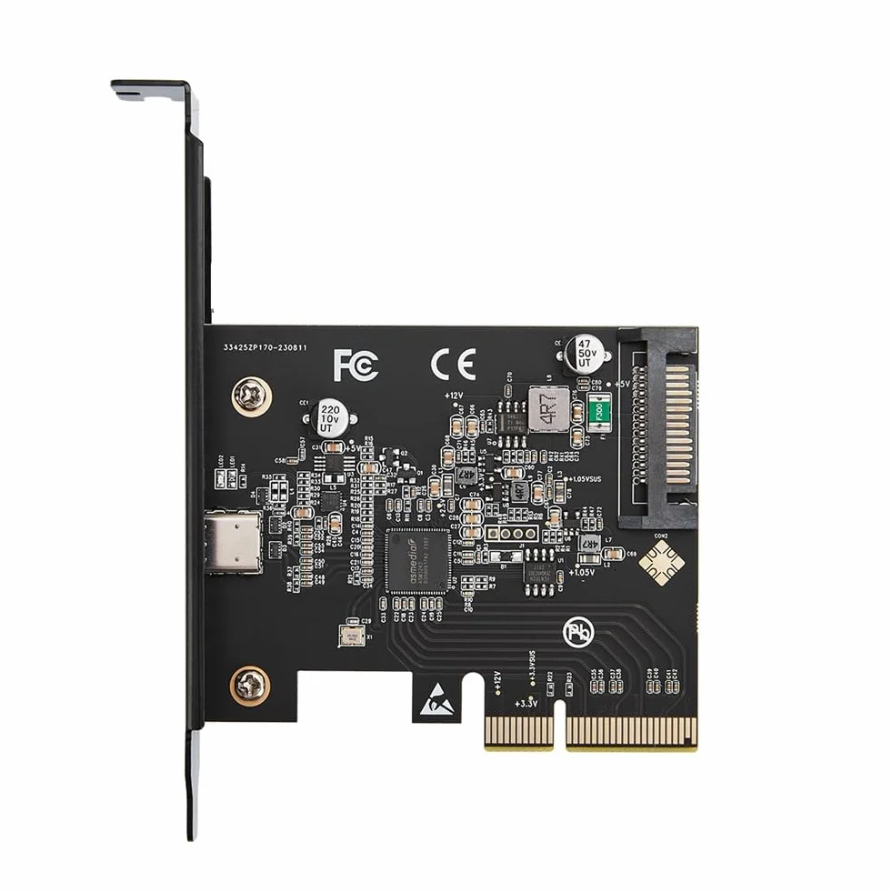 Tarjeta de Expansión USB-C 3.2 Gen 2x2 PCI-e Gen 3 X4 Type-C Chipset ASMedia ASM3242 de 20 Gbps con Alimentación SATA de 15