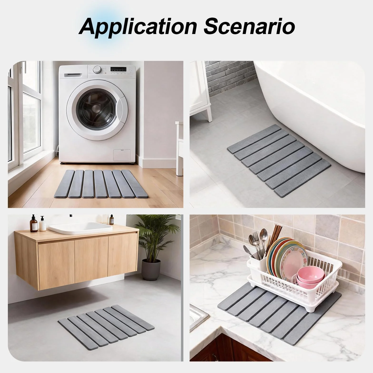 Alfombrilla de baño de piedra diatomita absorbente antideslizante secado rápido plegable Gris claro 30x40