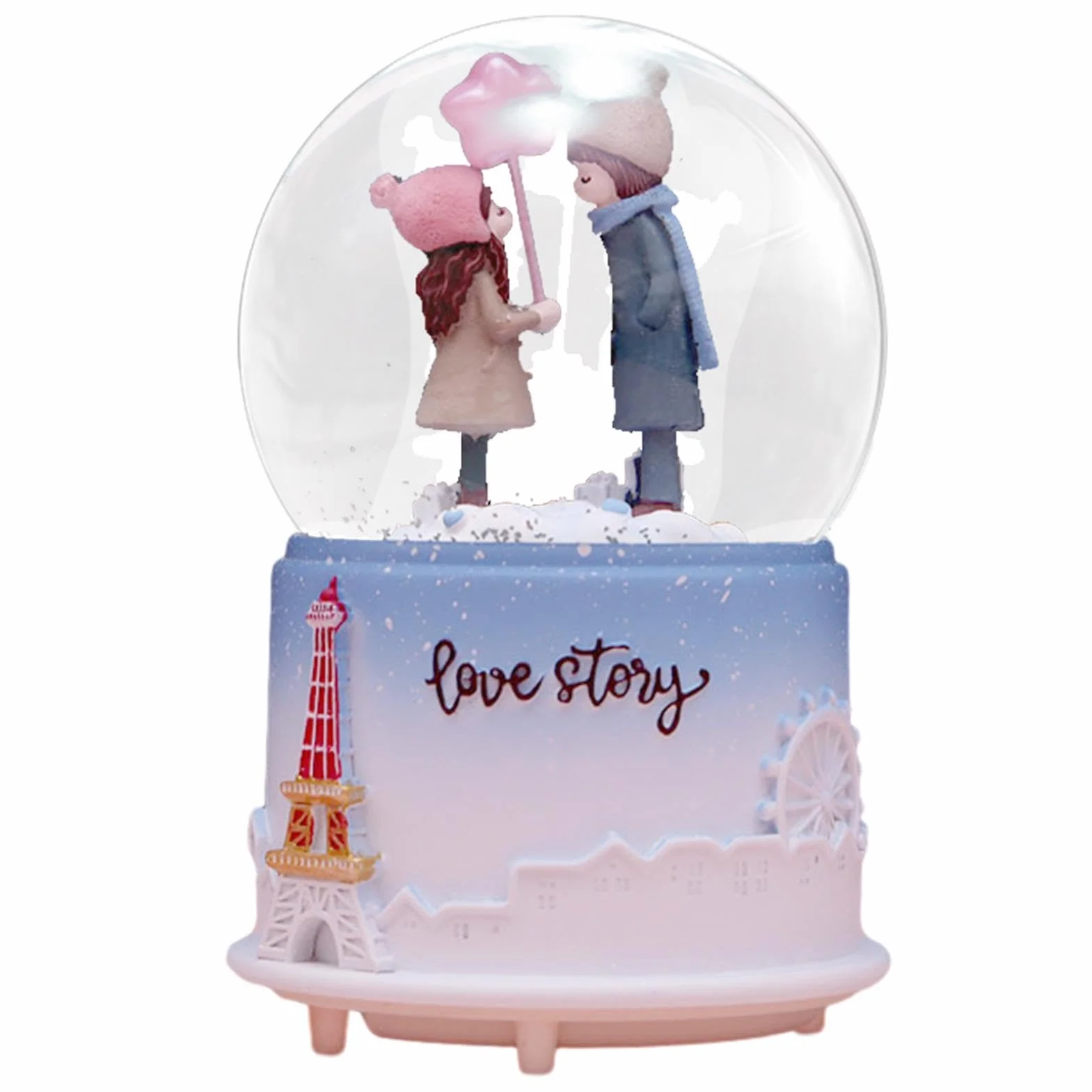 Caja de música de globo de nieve de San Valentín iluminada, bola de cristal musical para pareja, regalo romántico