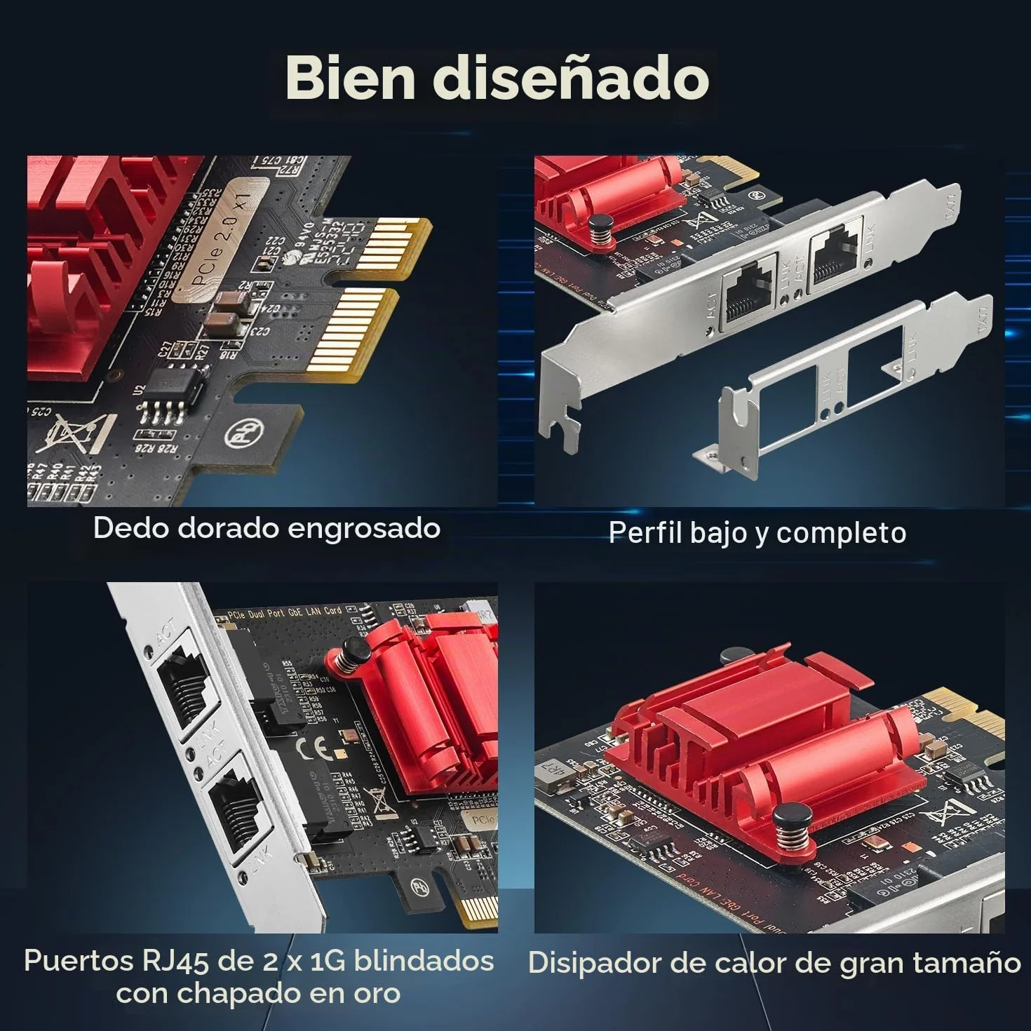 Adaptador de red de 2 puertos Gigabit PCIe, controlador Intel 82575/82576 1000/100 Mbps Binardat Ethernet LAN tarjeta para Windows/Linux