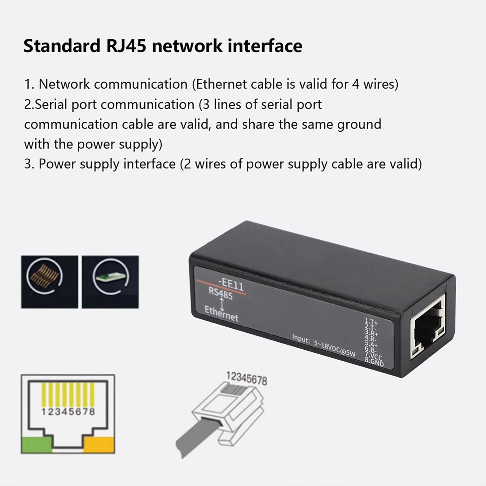 Módulo de Comunicación Ethernet Industrial HF7121, Servidor Serie IP/Modbus, 10/100M, 5-36VDC