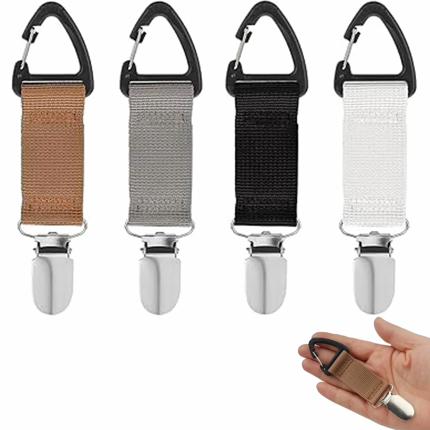 4 Piezas Clips de Sombrero de Viaje Portátil para Bolsa de Lona y Mochila,Multifuncional con Elástico para Sombrero y Bufanda,Accesorios de Viaje al Aire Libre Manos Libres para Hombres y Mujeres