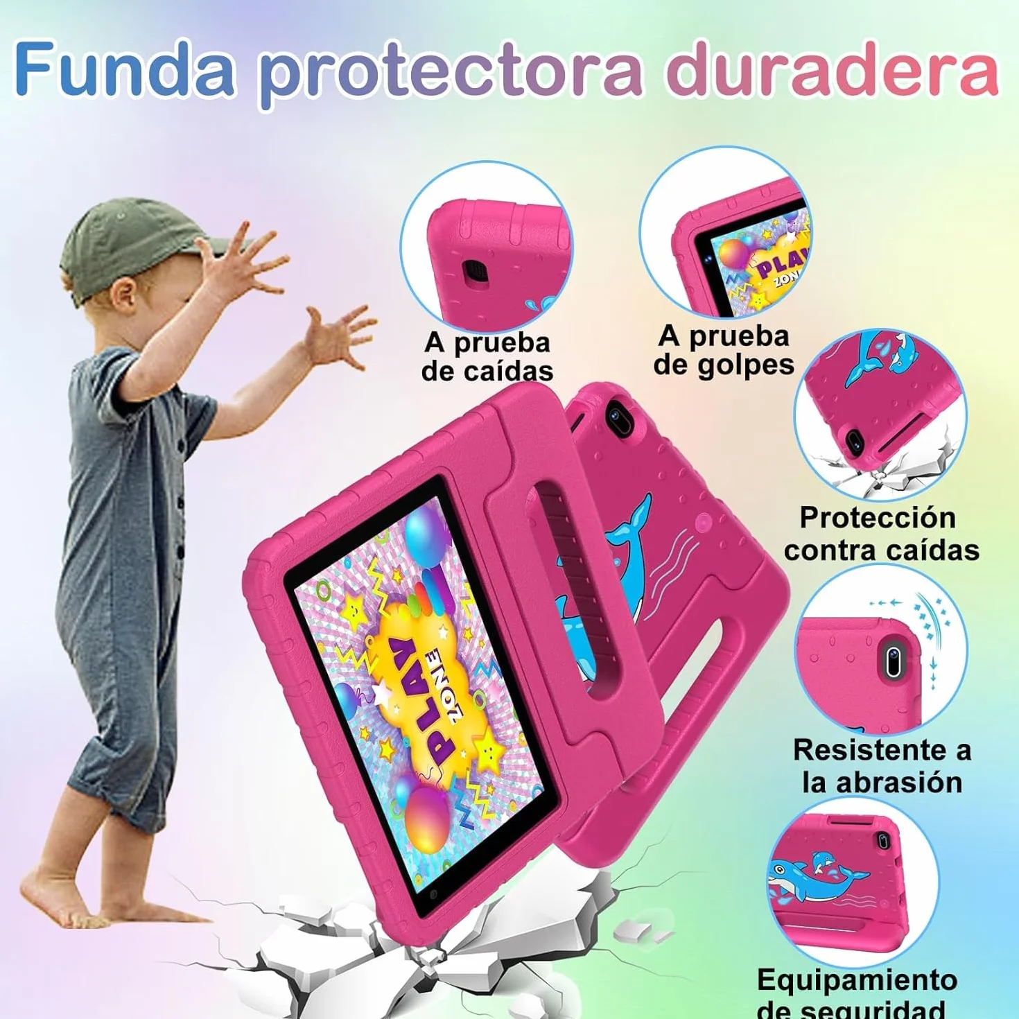 Tablet para Niños 7 Pulgadas,Android Niños Tablet, 10GB RAM + 64GB ROM/TF 512GB, Kids Educativos | Control Parental | Octa-Core 1.8GHz | 5G WiFi 6 | Cámara Dual | BT5.0,con Funda EVA Rojo