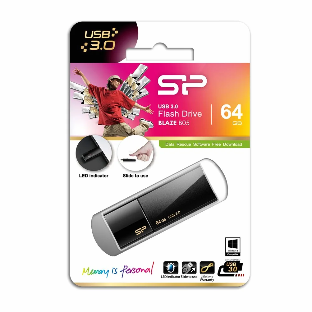 Silicon Power Blaze B05 - Memoria USB 3.0 de 64 GB, retráctil, color negro