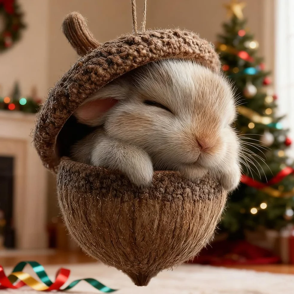 Adornos Navideños de Bellotas con Animales del Bosque 2D Acrílicos