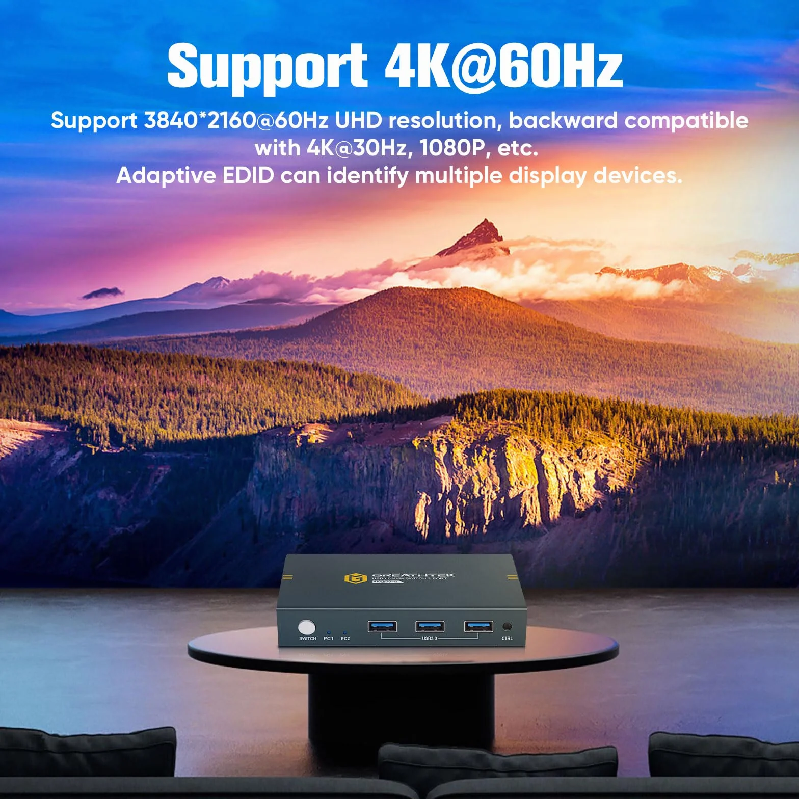 USB 3.0 conmutador KVM HDMI 2 puertos 4K@60Hz, conmutadores KVM para 2 PC 1 monitor Con 3 puertos USB3.0, HDMI2.0, HDCP2.2, soporte de función EDID, Incluye 2 cables USB 3.0