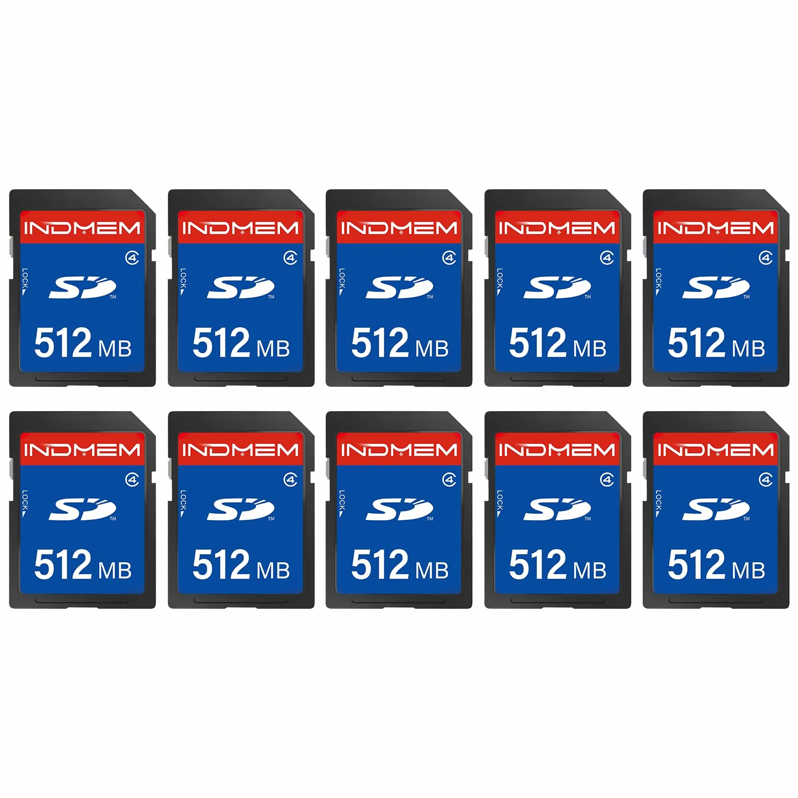 INDMEM - Tarjeta SD de 512 MB, 10 paquetes de tarjetas de memoria MLC para cámaras digitales | Tarjeta digital segura estándar (SD), chip MLC, velocidad clase 4, compatible con cámaras