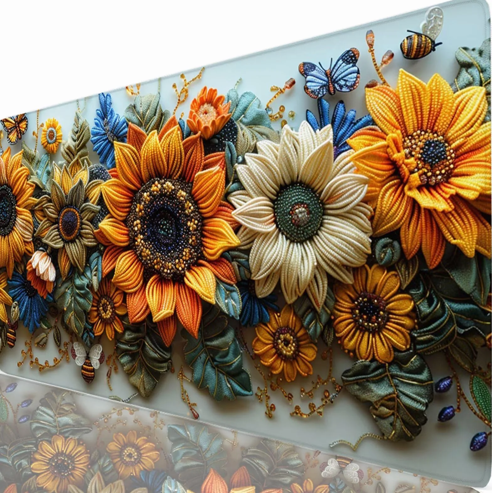 Blanca Alfombrilla Ratón XXL 150x80 cm Mouse Pad Grande Gaming Girasol Alfombrilla Escritorio Antideslizante, Protector de Mesa para Ordenador y Teclado, Alfombrilla Gamer con Bordes Cosidos W6-87