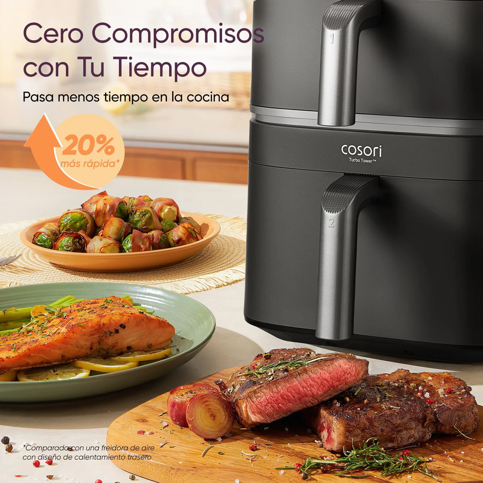 Cosori Freidora de Aire Turbo Tower Grande 10.8L Doble Cesta Vertical Turbo Blaze 6 en 1 2630W