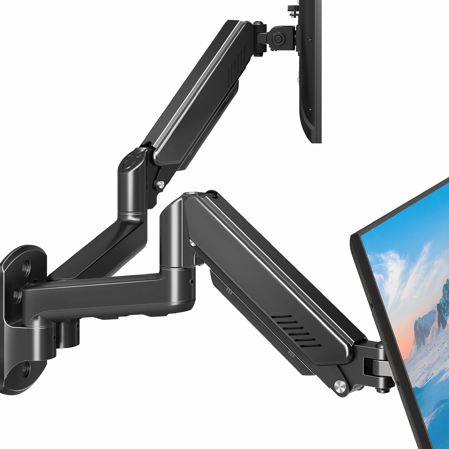 ELIVED Soporte de Pared para Monitor Dual para MAX. 32 Pulgadas hasta 9 kg, VESA 75/100 mm, Gas Lift PC 2 Soporte de Monitor de Pared 360° Giratorio EV6022