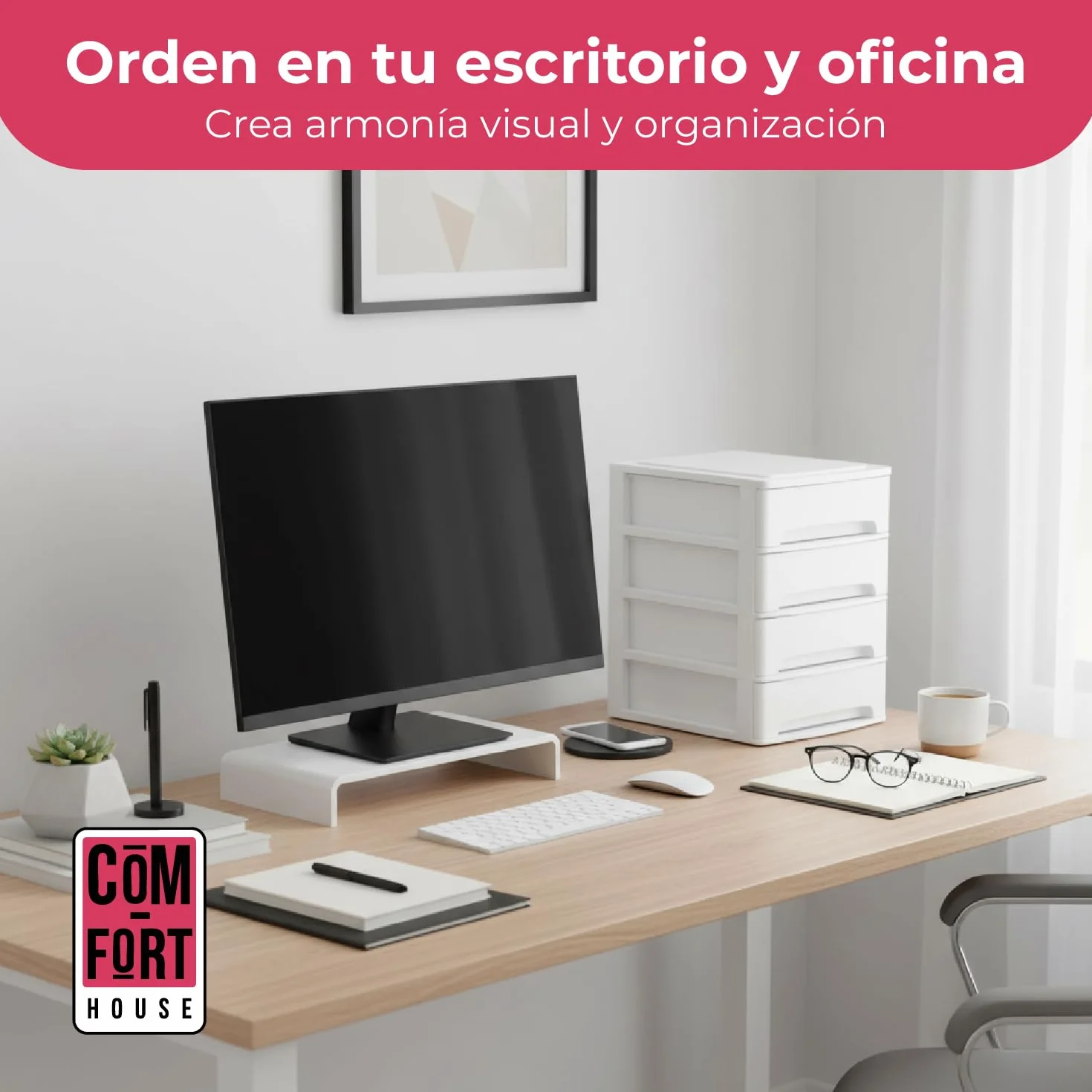 Cajonera Plástico 4 Cajones Blanco Organizador Escritorio Mini Cajonera Documentos 355x265x350 mm