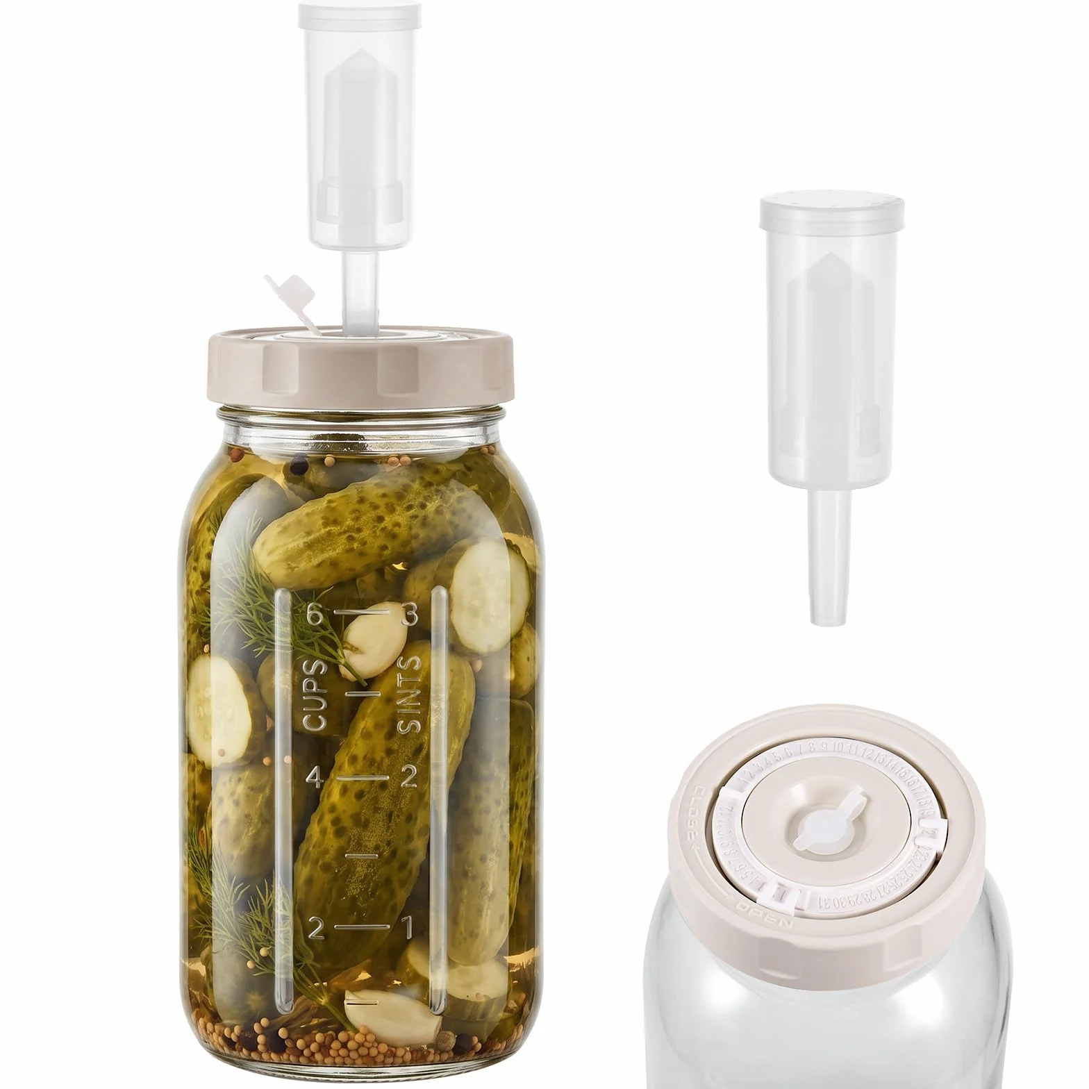 Hejo 2L Tarro de Fermentación con Esclusa de Aire y Tapas de Rosca, Fermentación Jar con Escala de Tiempo Ajustable, Contenedor de Kimchi, Kit de Fermentación para Chucrut, Kombucha, Encurtidos