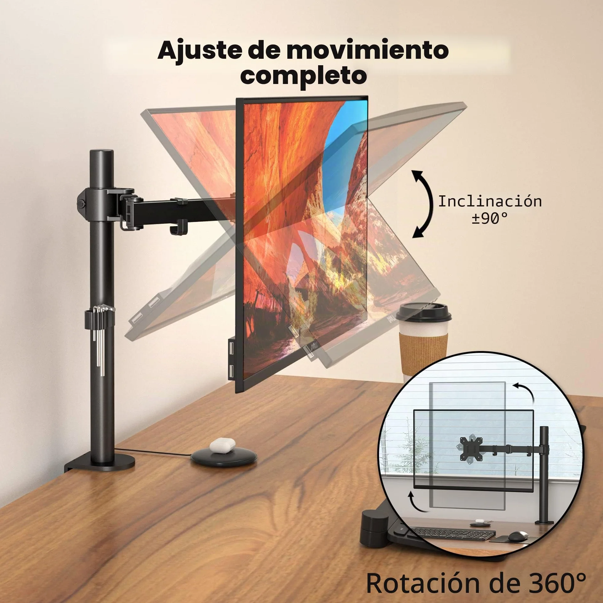BONTEC Soporte Monitor para Pantallas LCD LED de 13-32 Pulgadas, Brazo Monitor de Escritorio para Pantallas de Monitor hasta10 kg, Altura Ajustable, 2 Opciones de Montaje, VESA 75x75/100x100mm