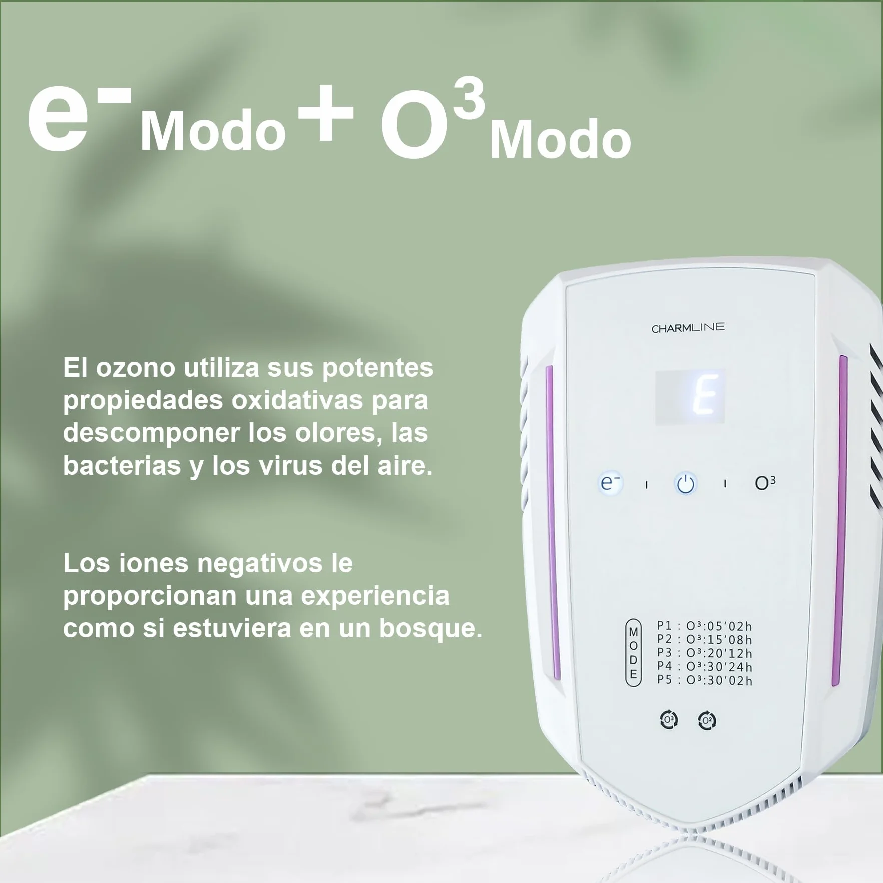 Charmline Purificador de Aire con Ozono e Iones Negativos, Eliminador de Olores, Generador de Ozono para Hogar