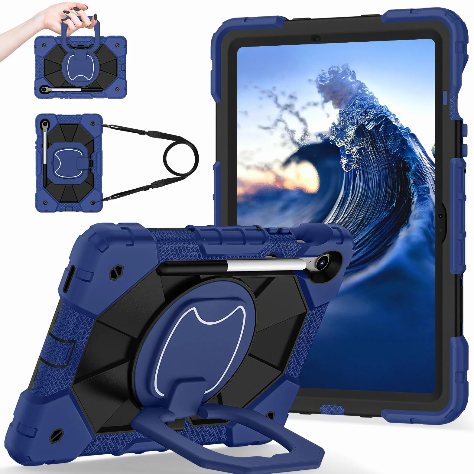 Funda resistente para Samsung Galaxy Tab S10 Lite de 10.9 pulgadas 2025 SM-X400/X406B con soporte para bolígrafo S, soporte giratorio/anillo colgante, correa de hombro resistente a los golpes