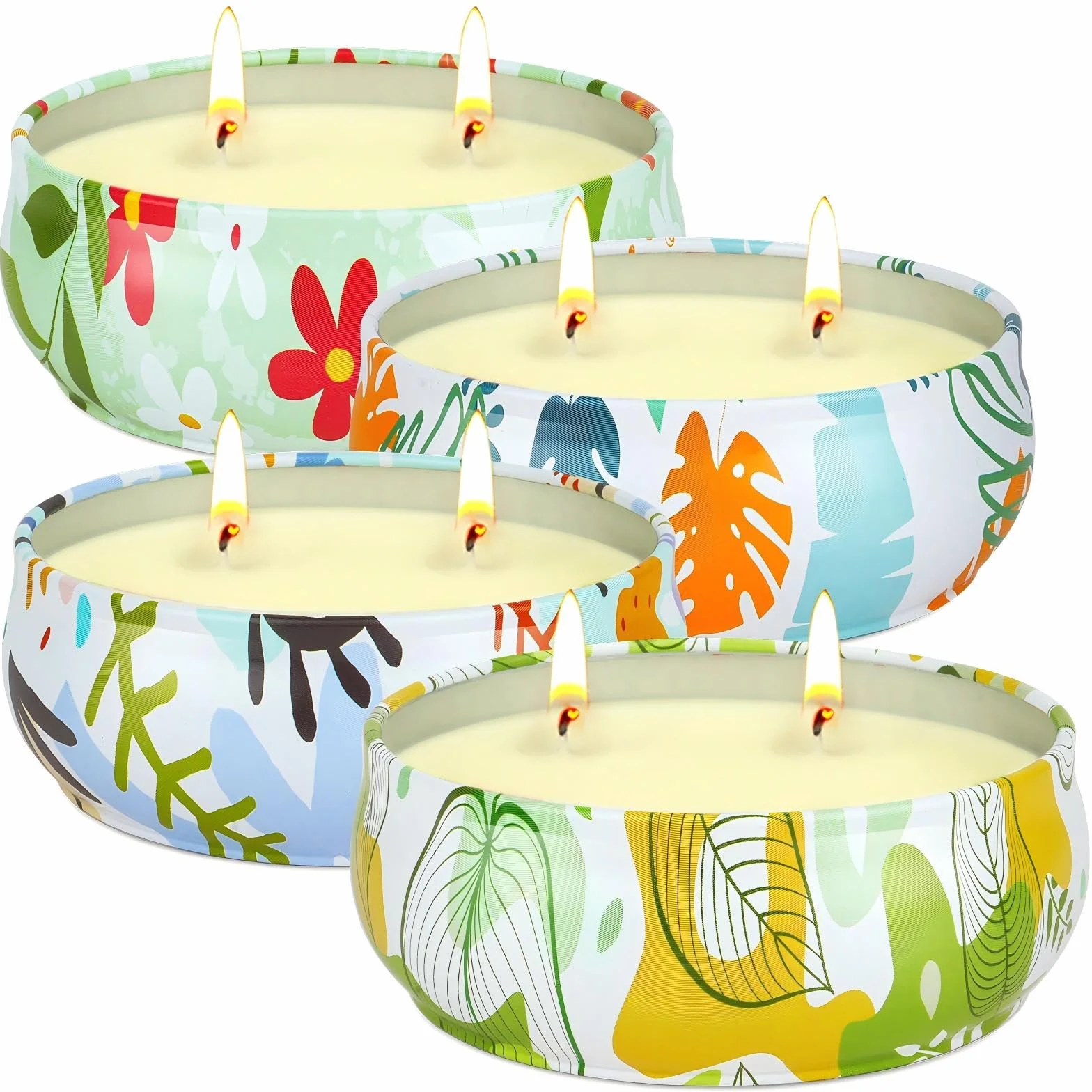Velas Citronela Exterior Interior 170 g x4 Pack Sin Humo Cera Soja Larga Combustión 200 Horas Doble Mechón