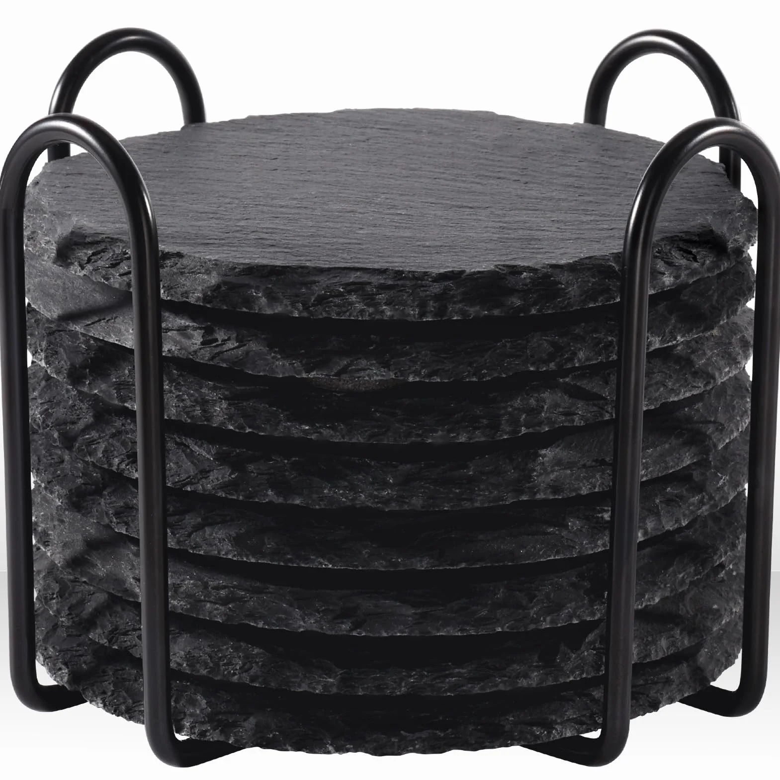Portavasos De Pizarra con Soporte Metálico Set de 8 Unidades Redondos 4 Pulgadas