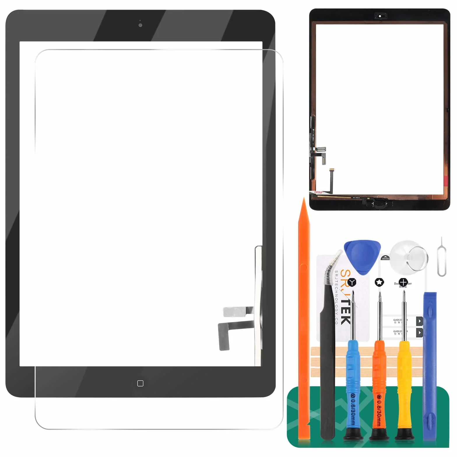 para iPad Air 1 1ª generación de Pantalla táctil digitalizador de Vidrio de Repuesto, para iPad 5 A1474 A1475 A1476 Panel Kit de Piezas de reparación (con botón de Inicio) (Negro)