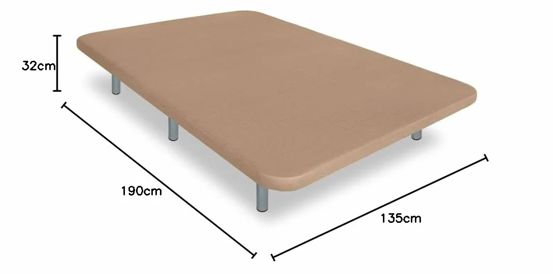 Ventadecolchones - Base Tapizada Drago Súper-Reforzada con 7 Patas de 27 cm con 7 Barras transversales | 3D Beige | 135 x 190 cm