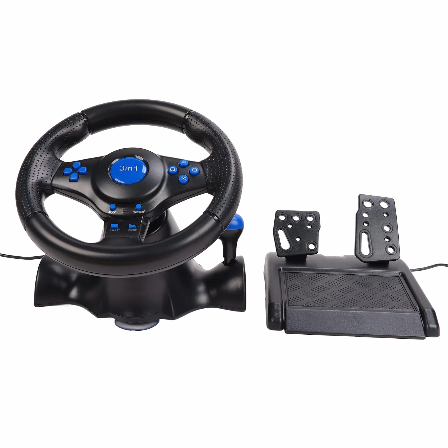 ASHATA Volante de Carreras para para PC, Volante Y Pedal Driving Force Racing, Alimentado por USB, Volante de Carreras 3 en 1, Efecto de Vibración Dual, Rotación de 180 Grados