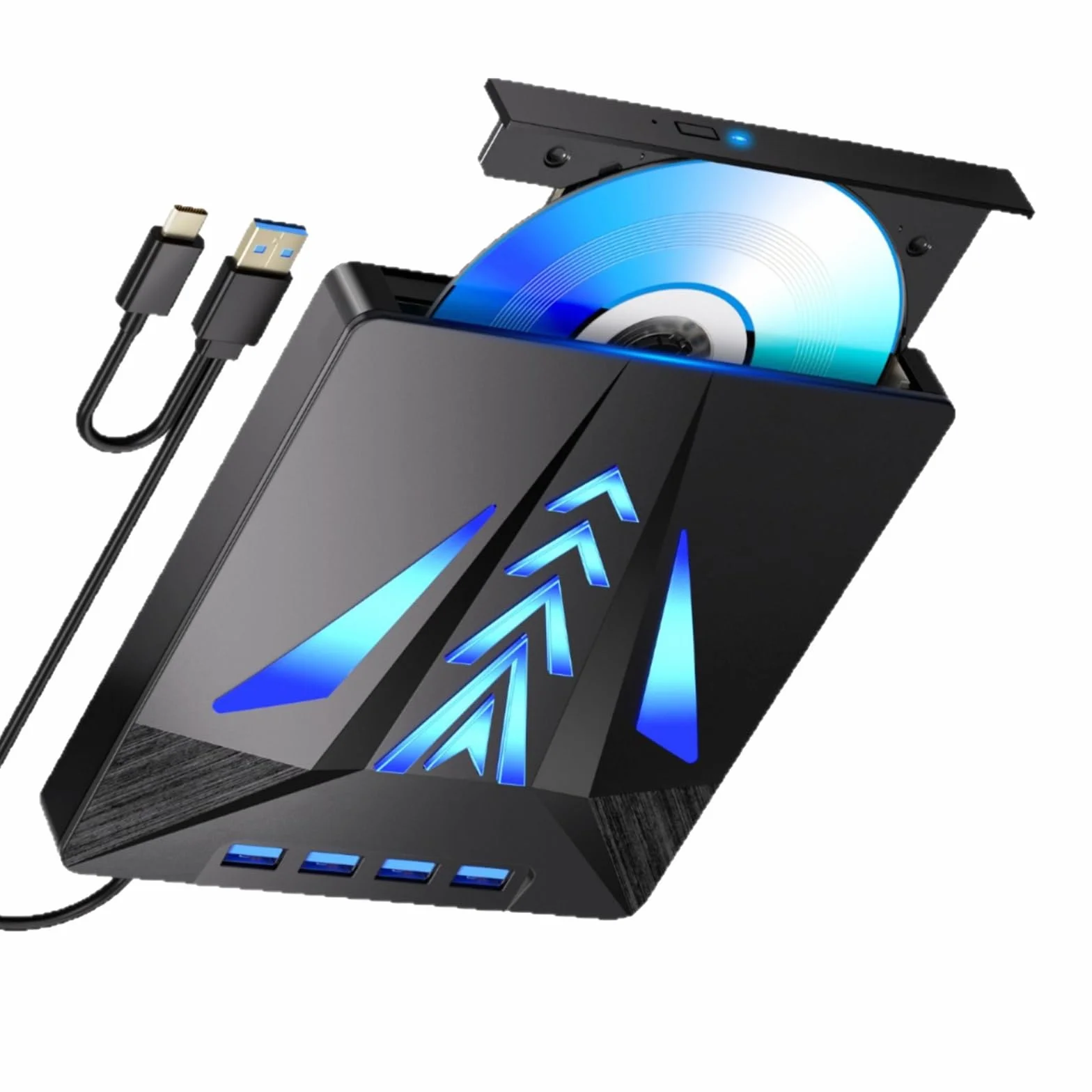 Unidad de disco externa USB tipo C portátil con ranura para tarjeta USB 3.0 USB 2.0 para portátil, escritor portátil ligero