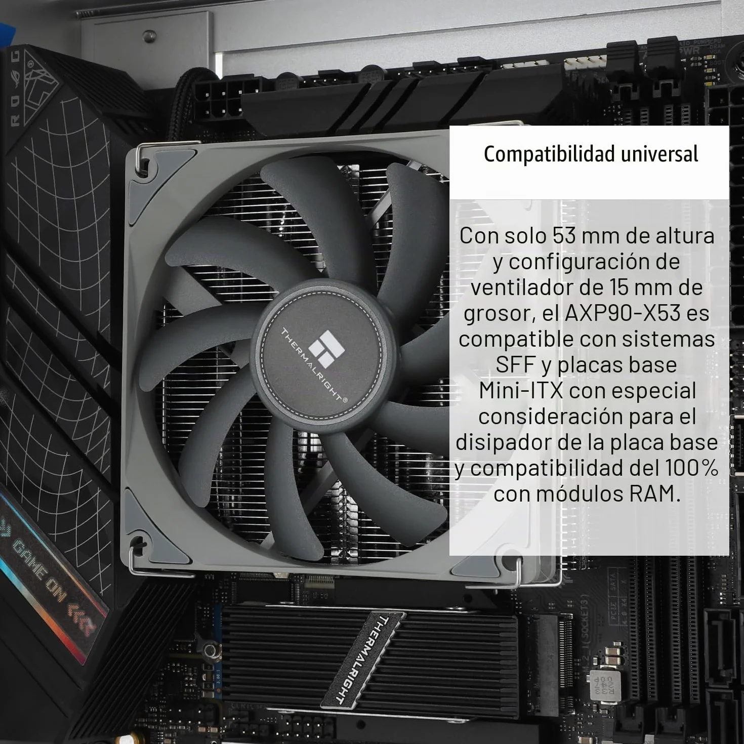 TR-Thermalright AXP90 X53 disipador de CPU - 4 tubos de calor, ventilador silencioso de 92 mm de bajo perfil, 2700 rpm, para AMD AM4/AM5, Intel LGA1851/1700/115x/1200, perfil bajo ITX PC